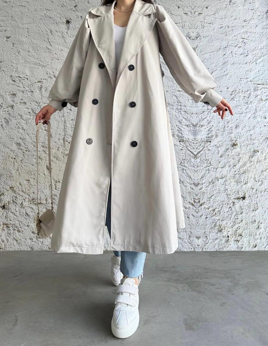 Oversize Balon Kol Seyyar Kemerli Trençkot ( GENİŞ KALIPTIR)