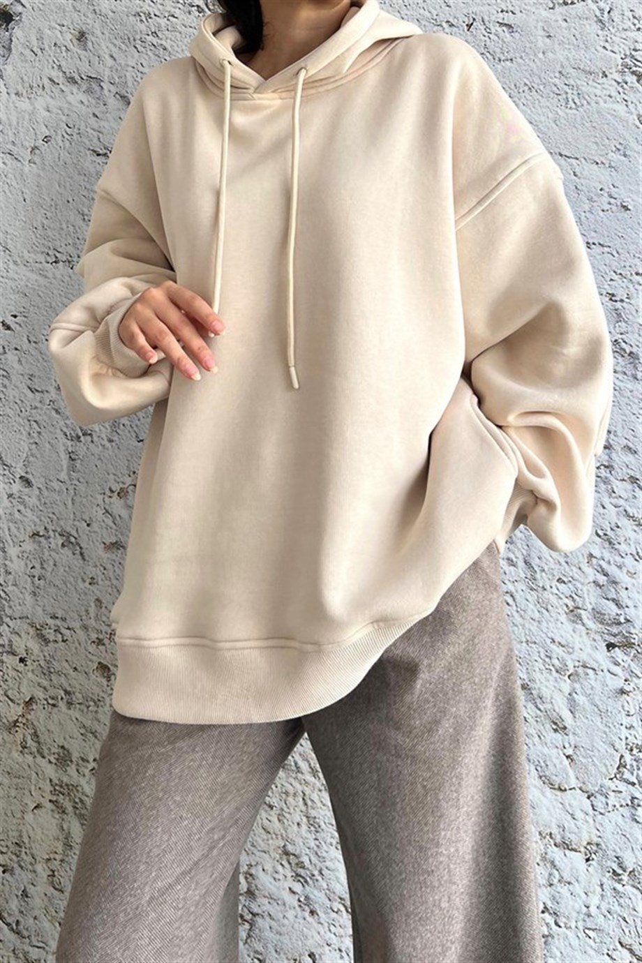 Oversize Cep Detaylı Taş Sweat