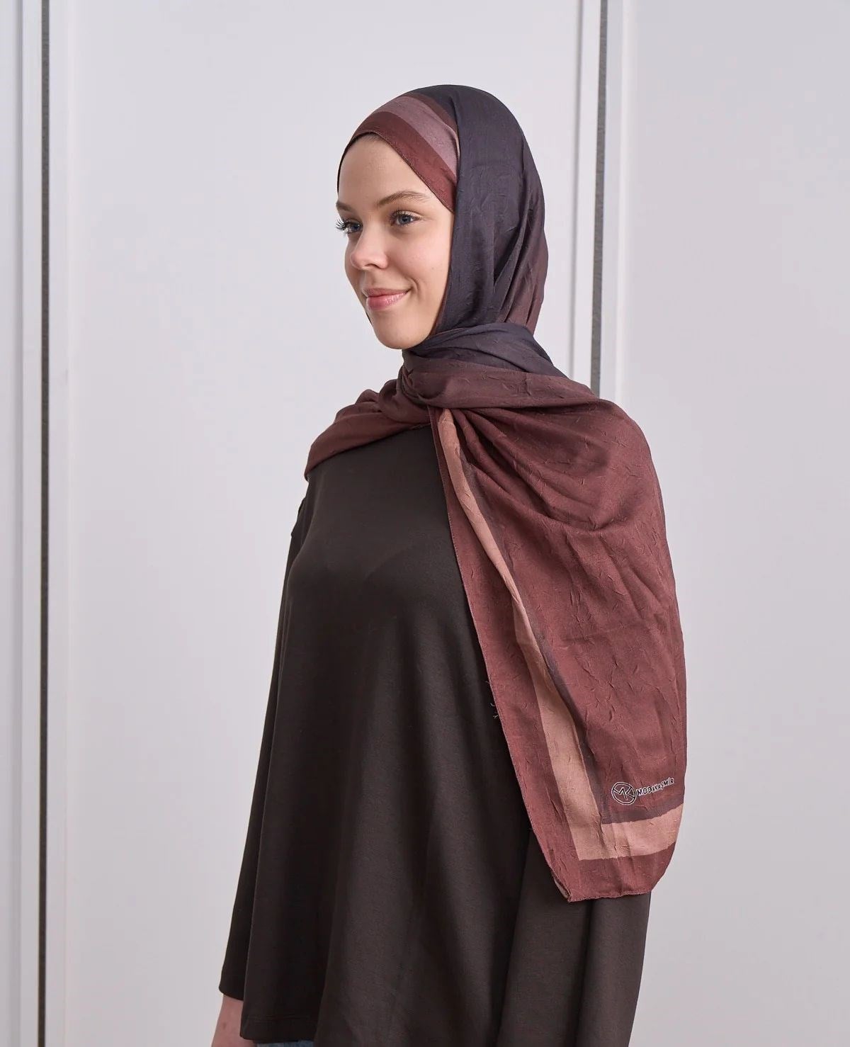 Plum Desen Bambu Şal Kahverengi