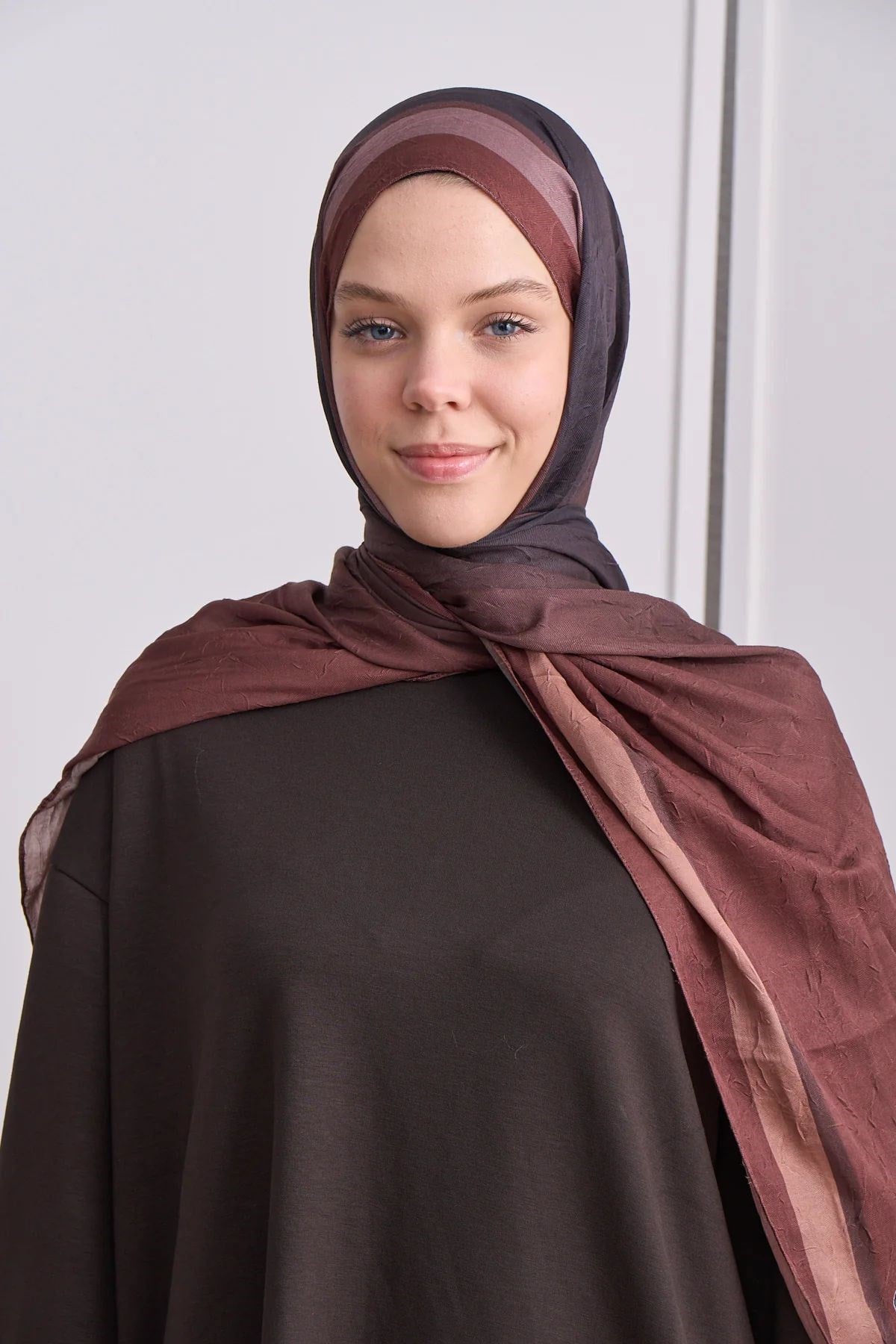 Plum Desen Bambu Şal Kahverengi