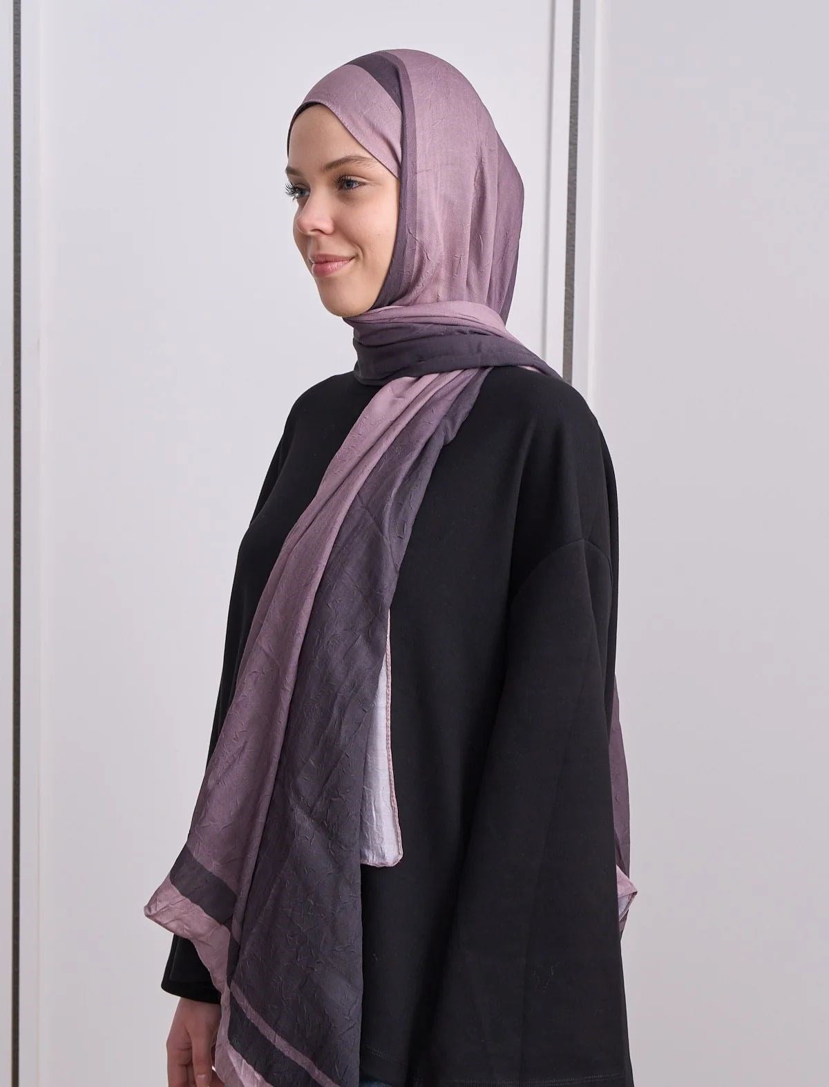 Plum Desen Bambu Şal Kemik Siyah