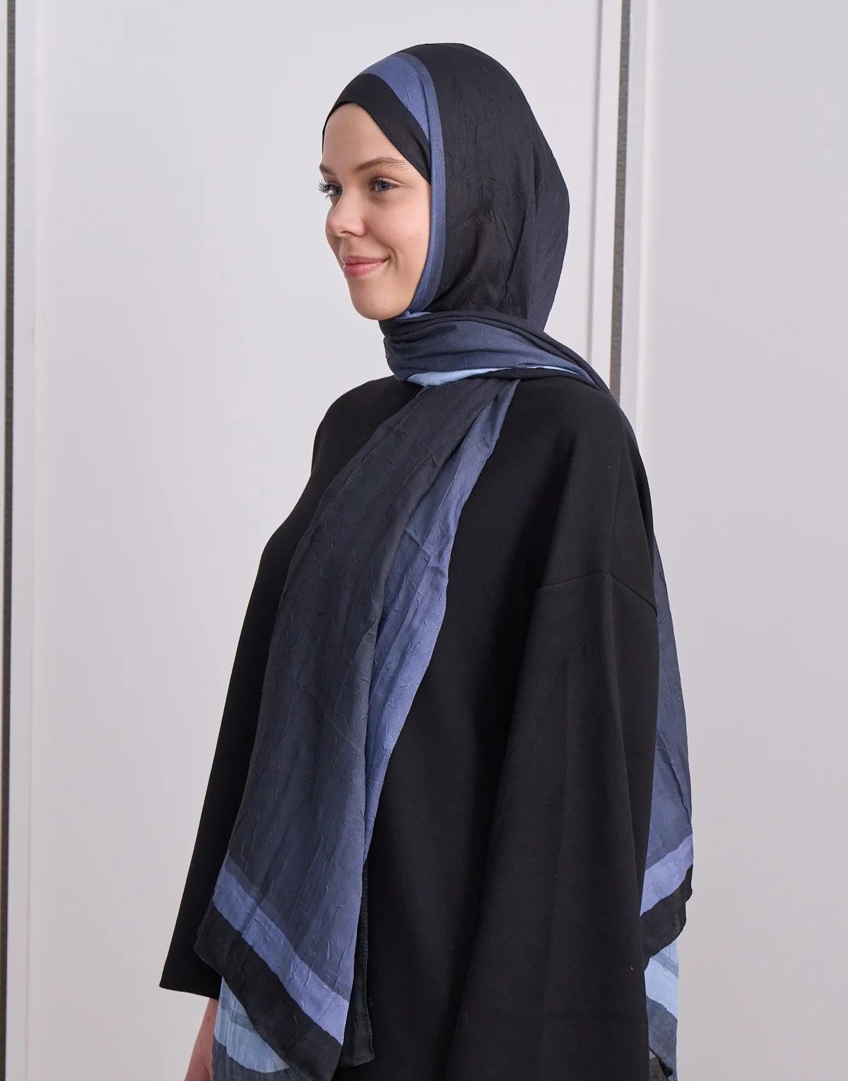 Plum Desen Bambu Şal Siyah Mavi
