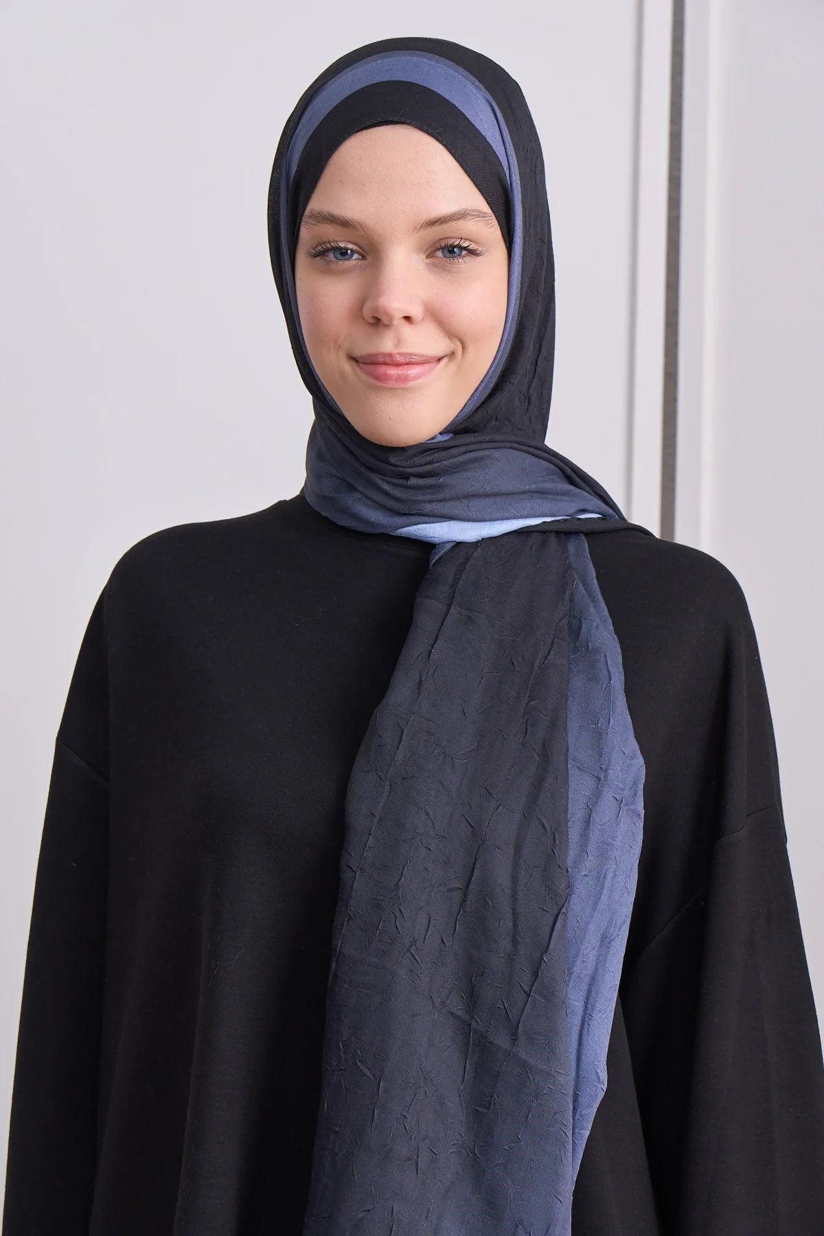 Plum Desen Bambu Şal Siyah Mavi