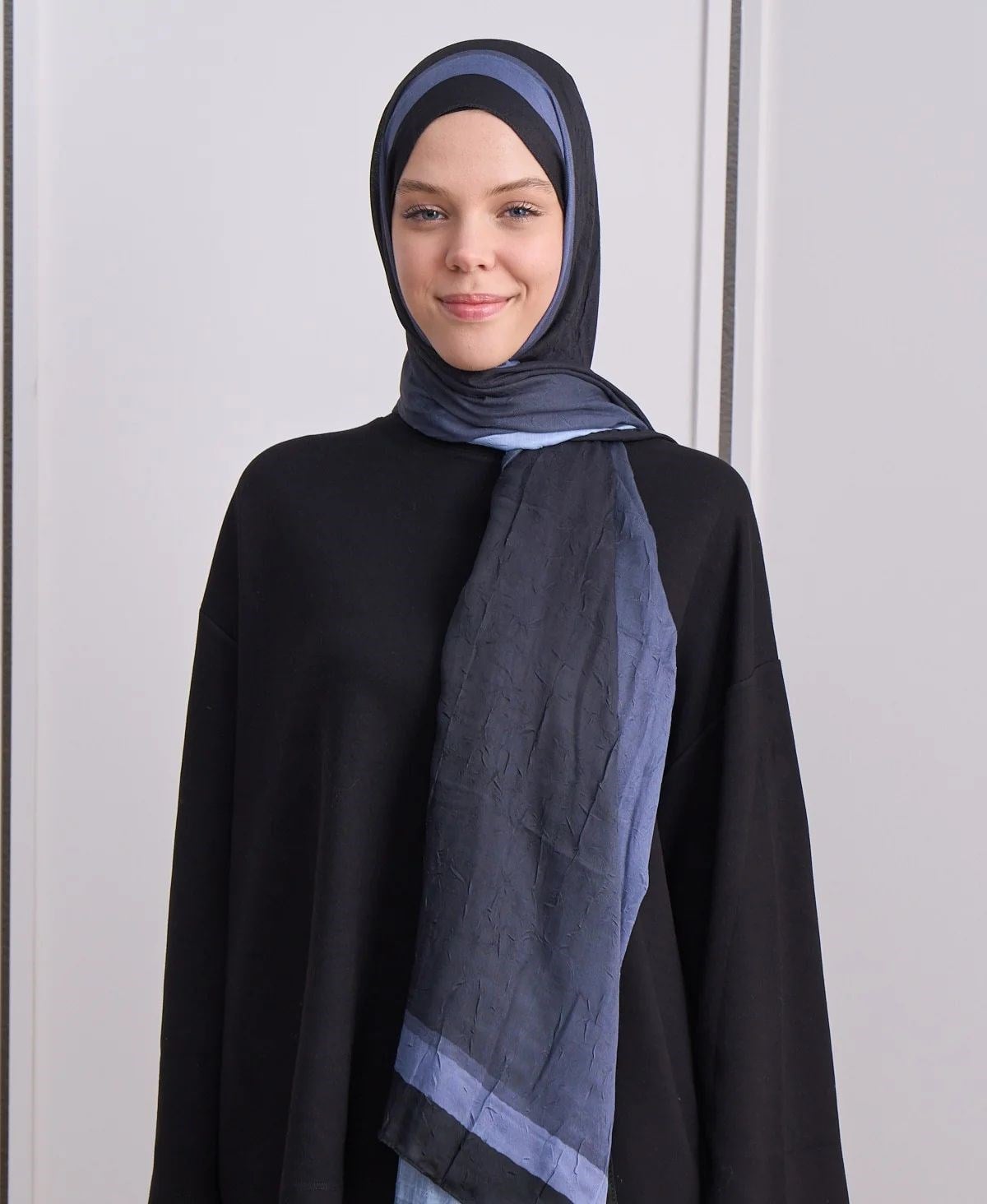 Plum Desen Bambu Şal Siyah Mavi