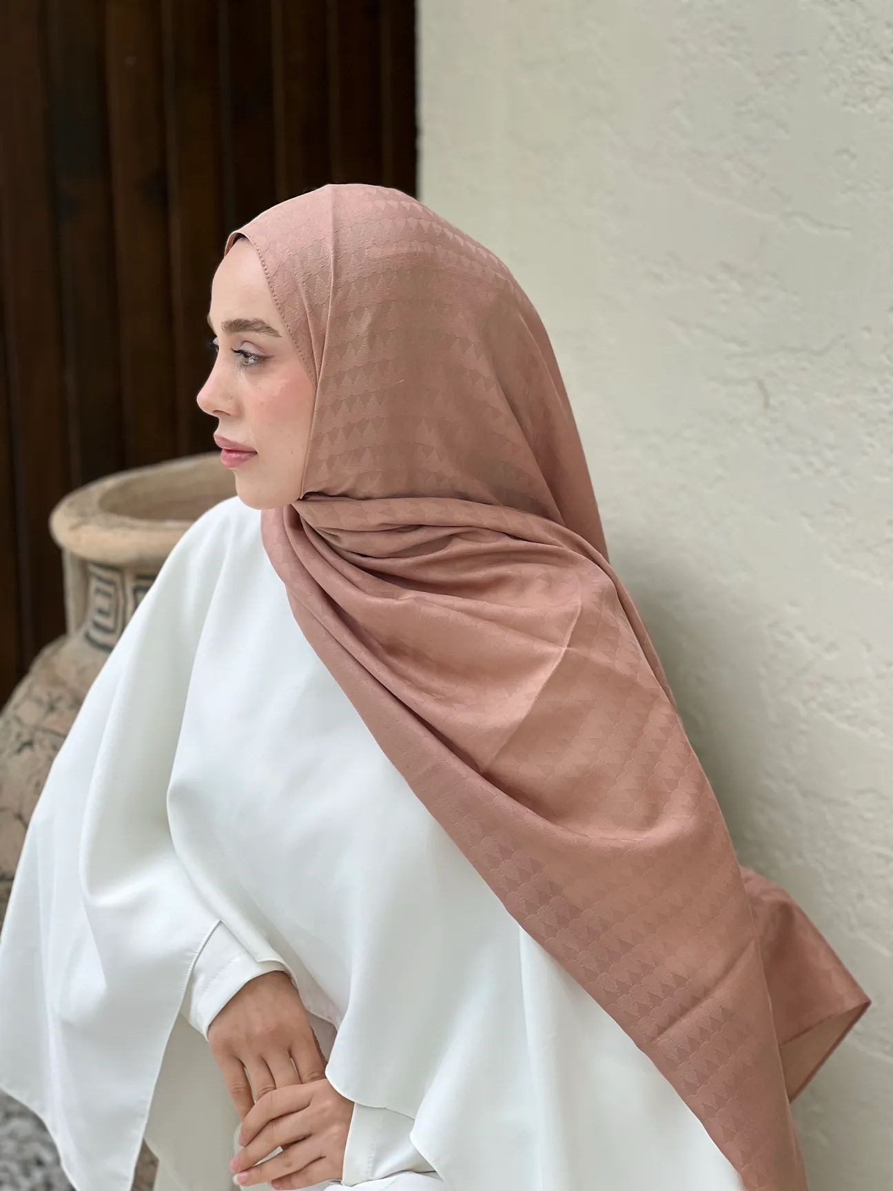 Soft Jakar Üçgen Desen Şal Koyu Vizon