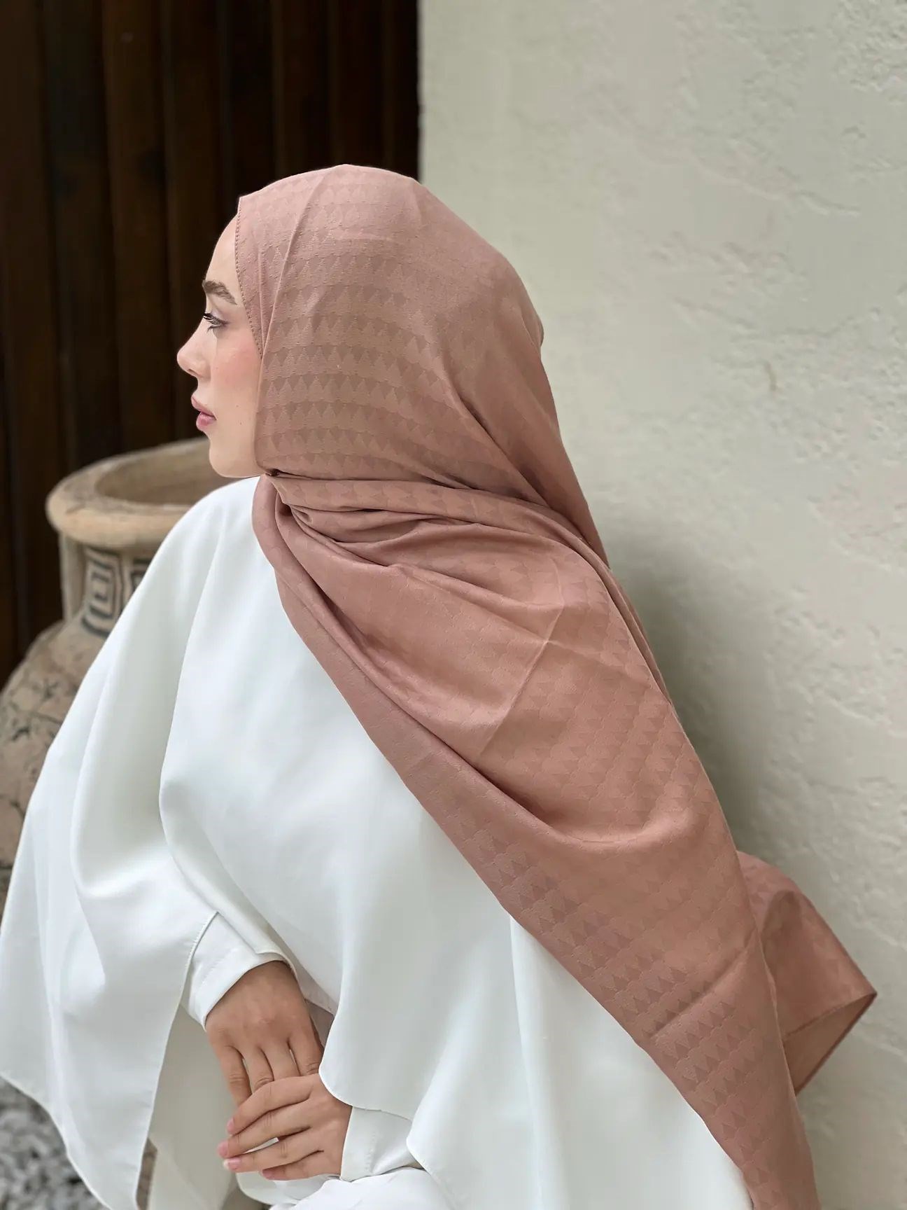 Soft Jakar Üçgen Desen Şal Koyu Vizon