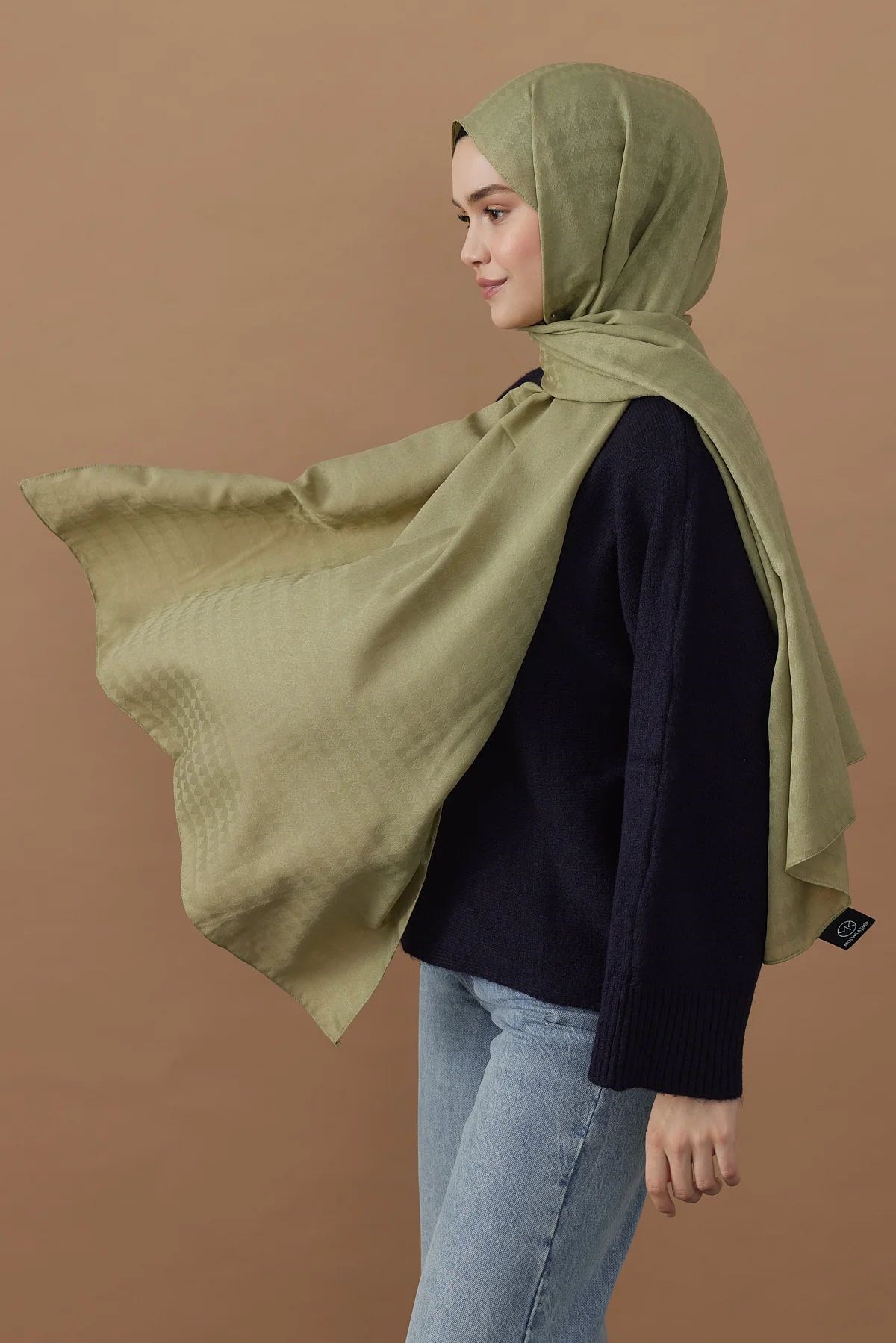 Soft Jakar Üçgen Desen Şal Yeşil Çay