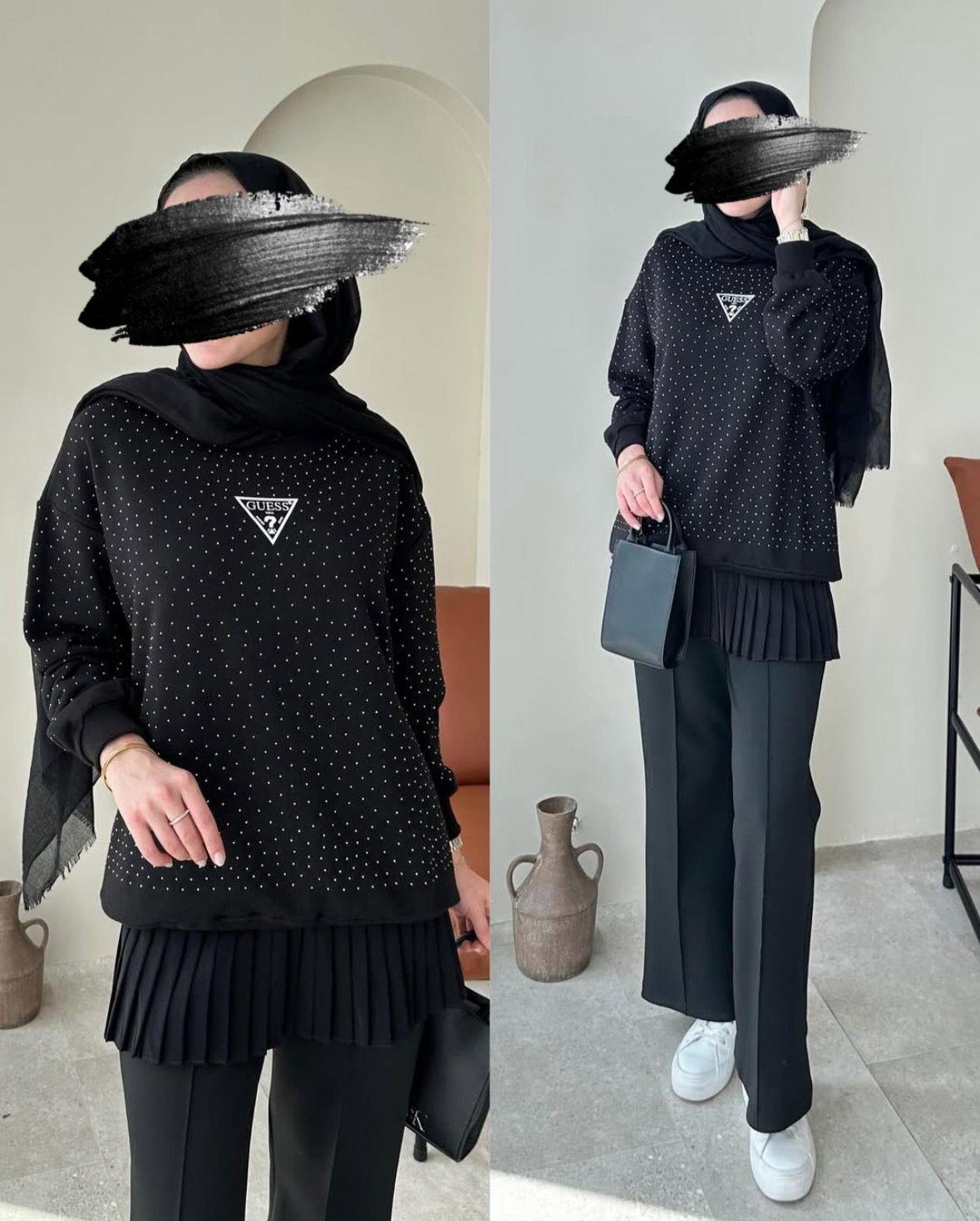 Taş Detaylı Oversize Sweatshirt – Siyah