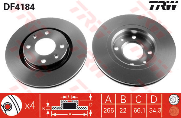 Trw On Fren Disk 307 206 207 Partner-Berlingo C2 C3 C4 C5 Df4184