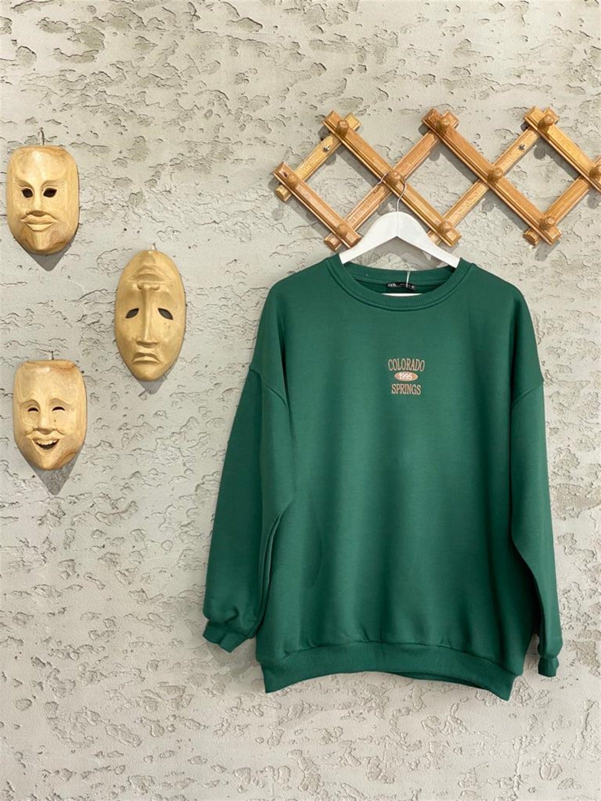  Dik Yaka Fermuarlı Yeşil Sweatshirt