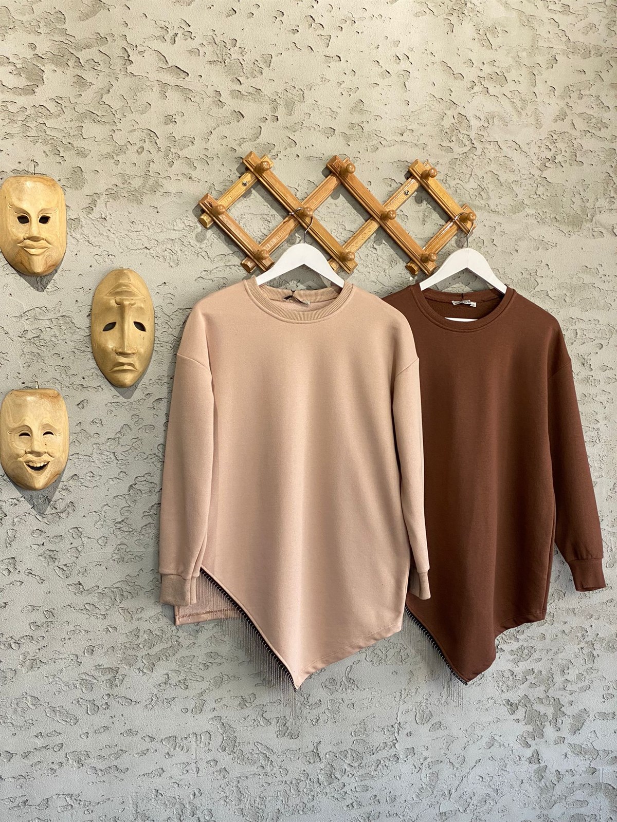 	Ucu Zincir Detaylı Tunik Sweat (Bej)