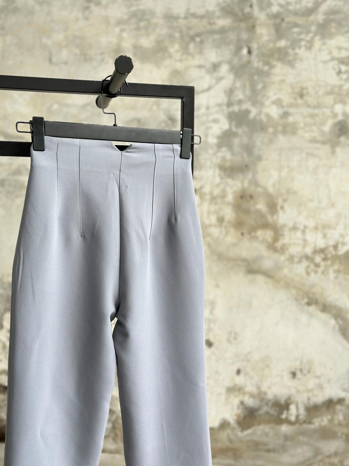  ZR Pens Detaylı Yüksek Bel Kumaş Pantolon (Gri)