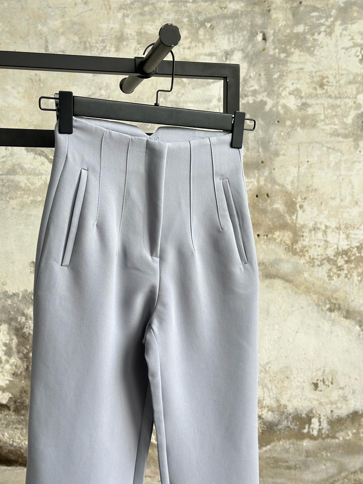  ZR Pens Detaylı Yüksek Bel Kumaş Pantolon (Gri)