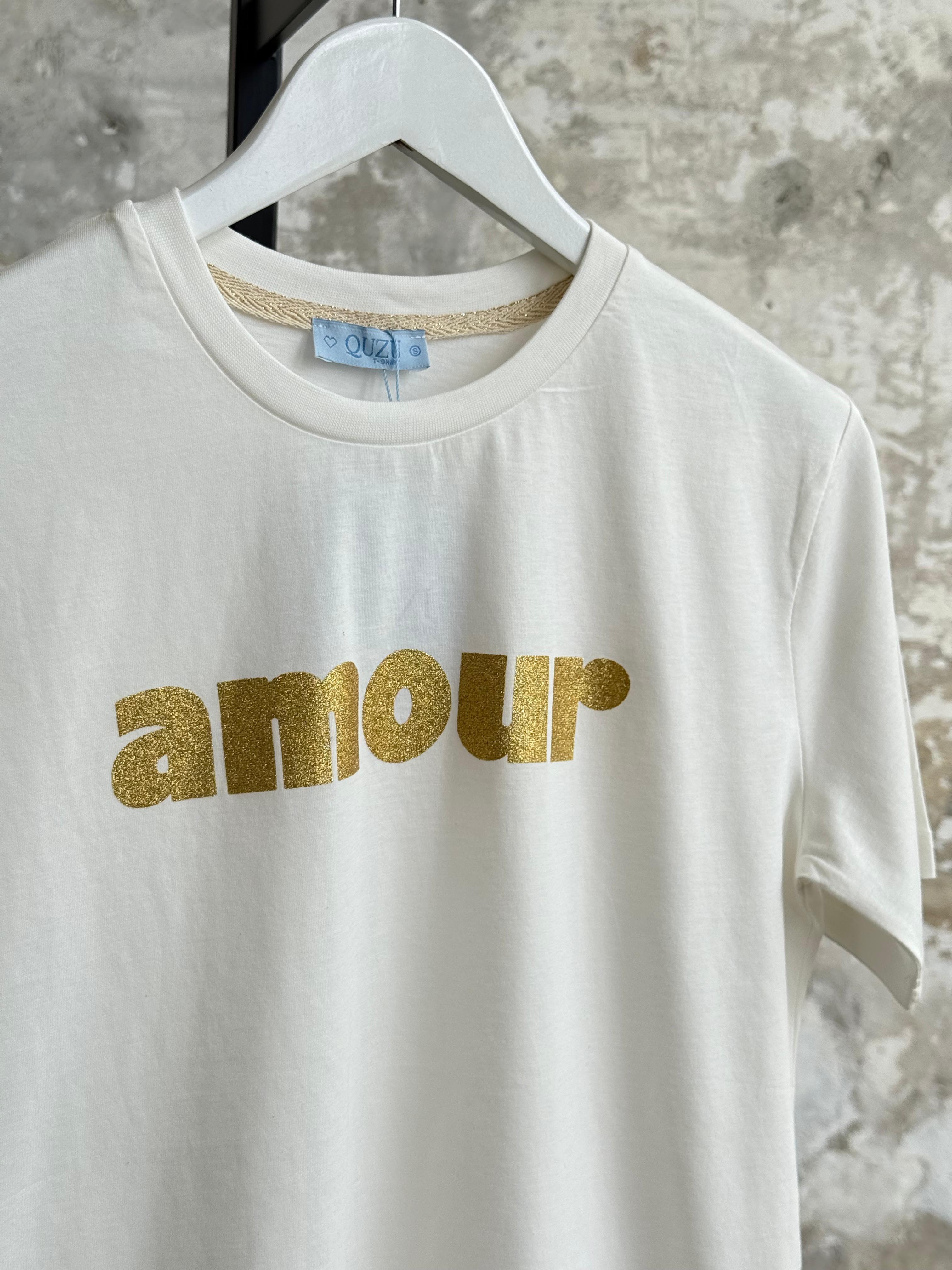 Amour Yazı Baskılı Kısa Kol Tişört (Ekru)