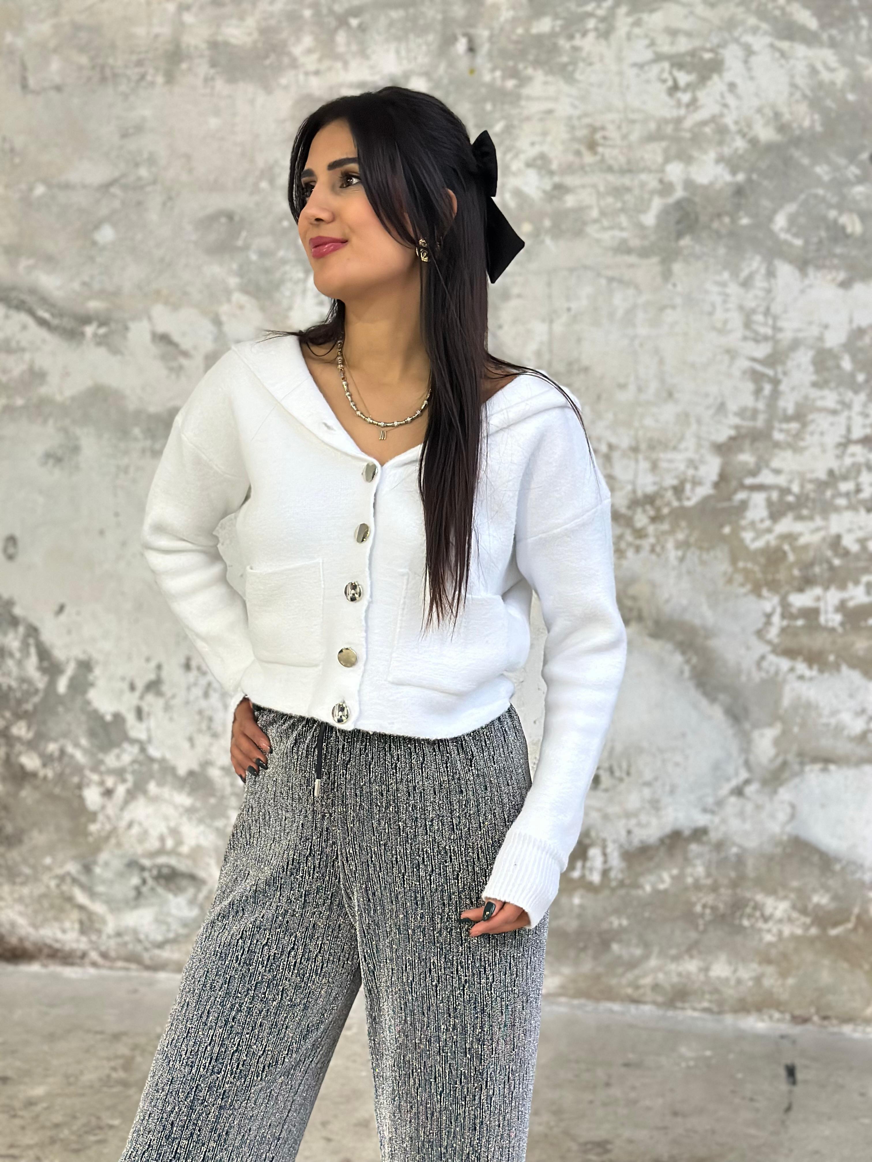 Angora Gold Düğmeli Kapüşonlu Hırka (Beyaz)