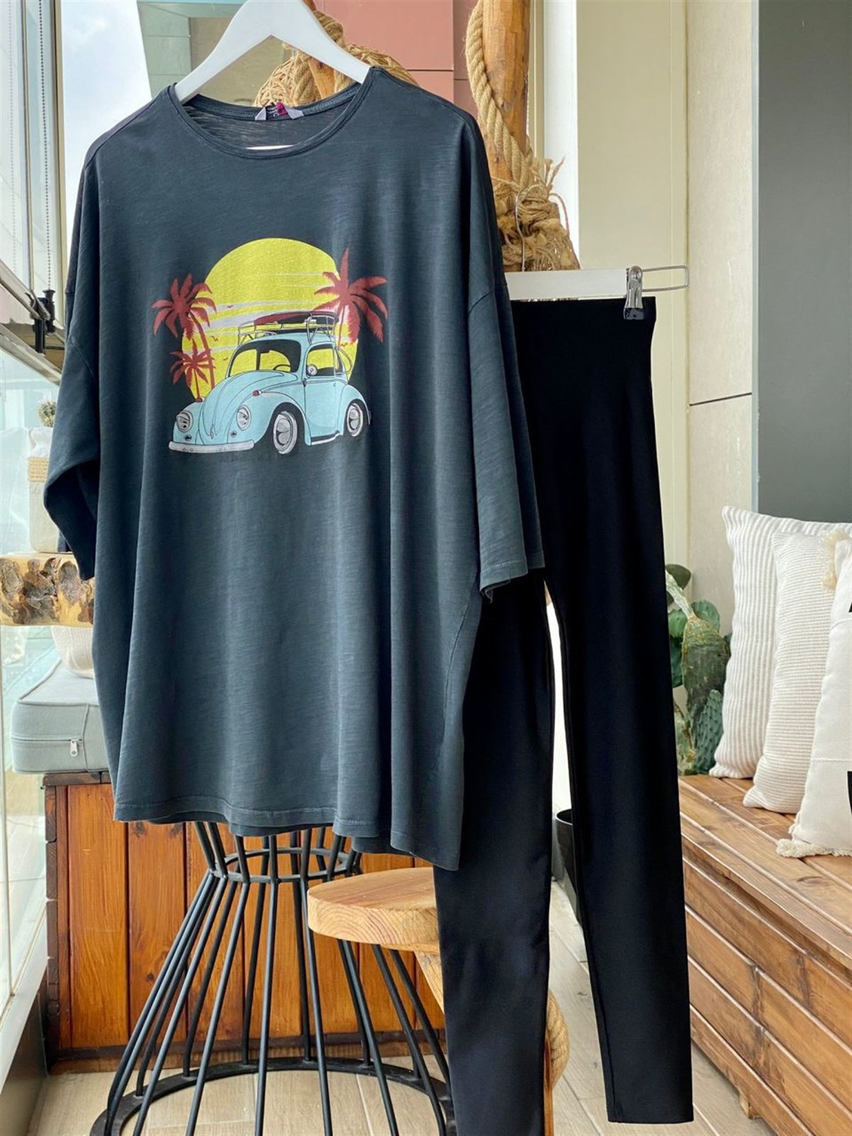 Araba Baskılı Tshirt (Antrasit)
