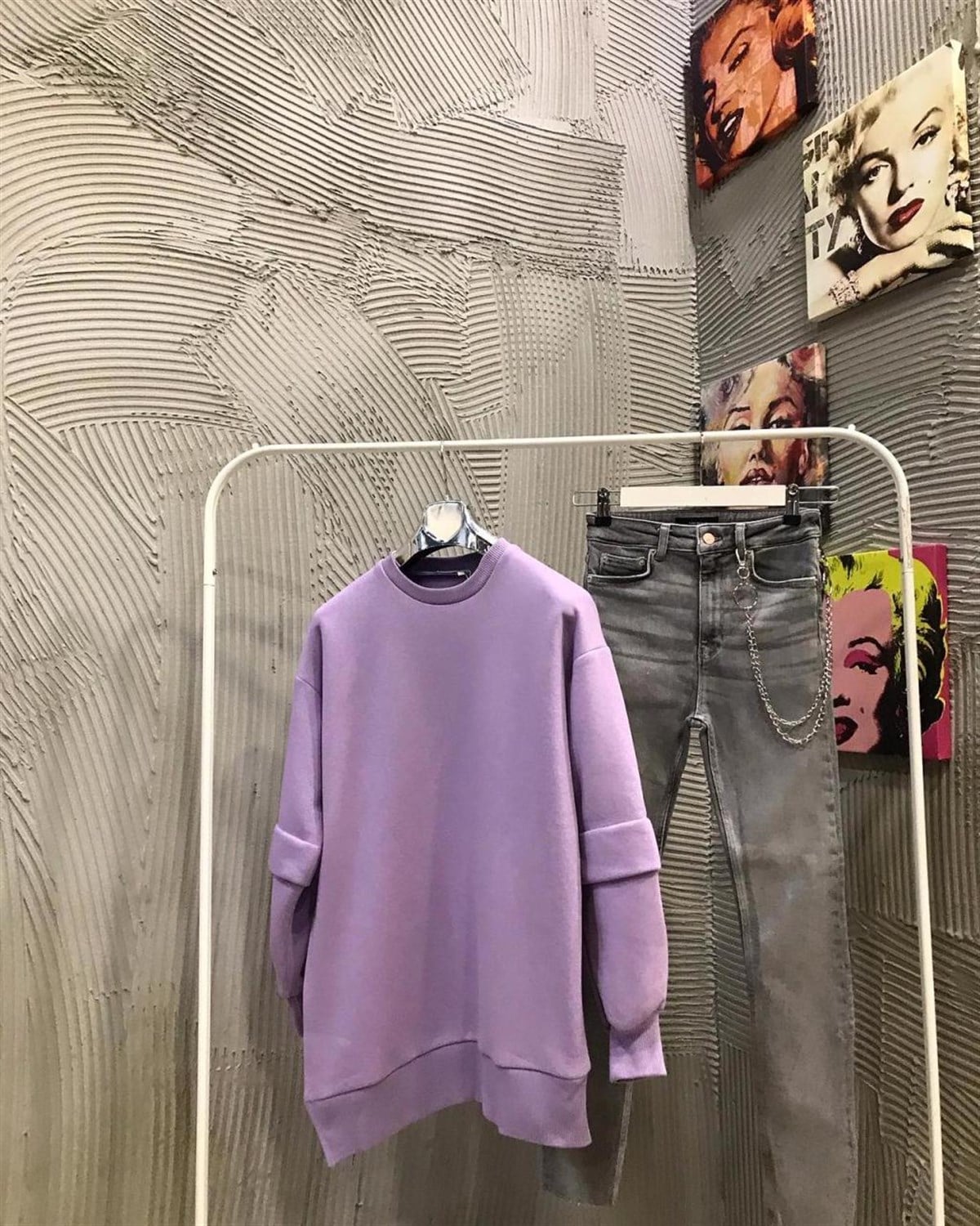 Asimetrik Kesim Kalın Sweatshirt (LİLA)