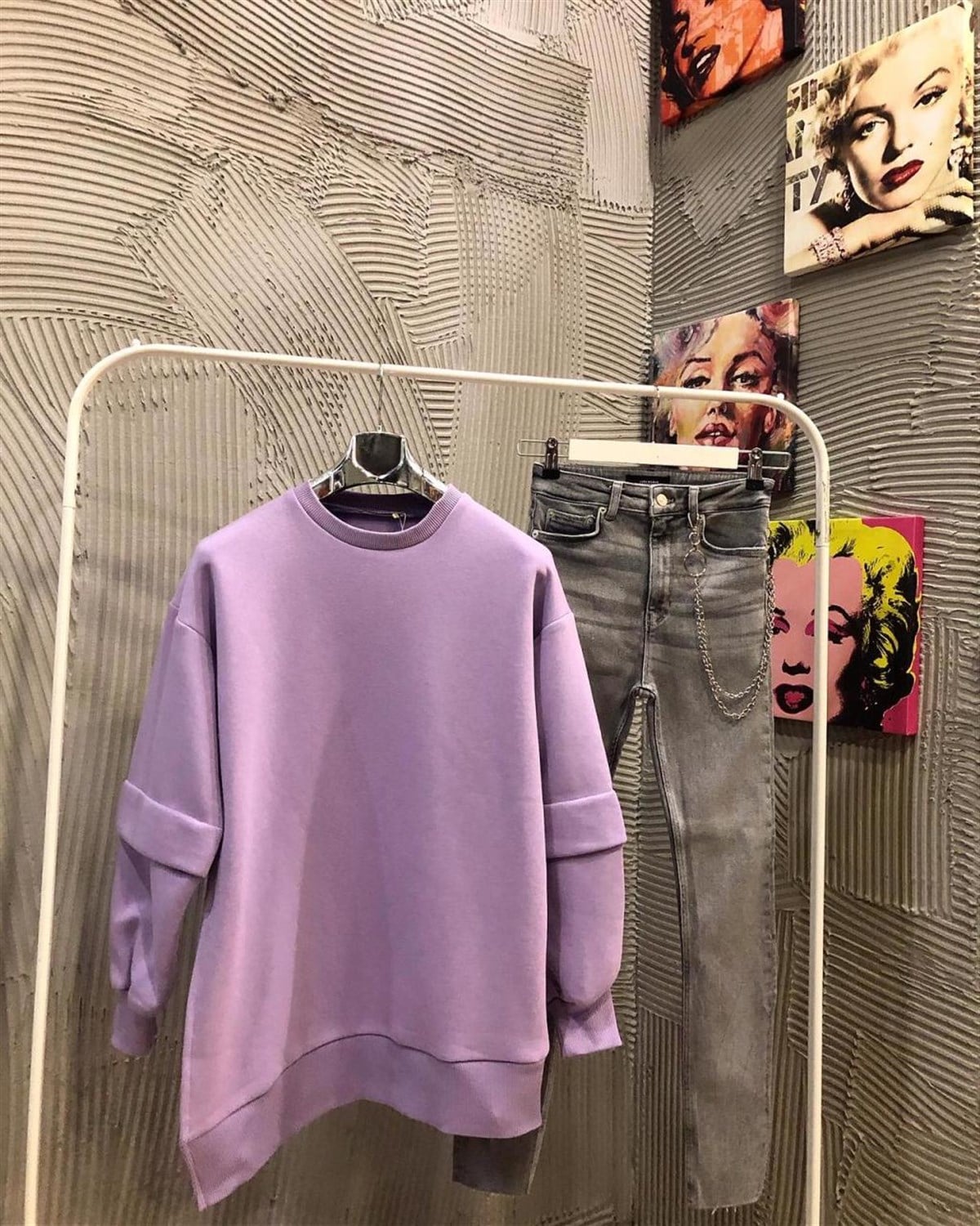 Asimetrik Kesim Kalın Sweatshirt (LİLA)