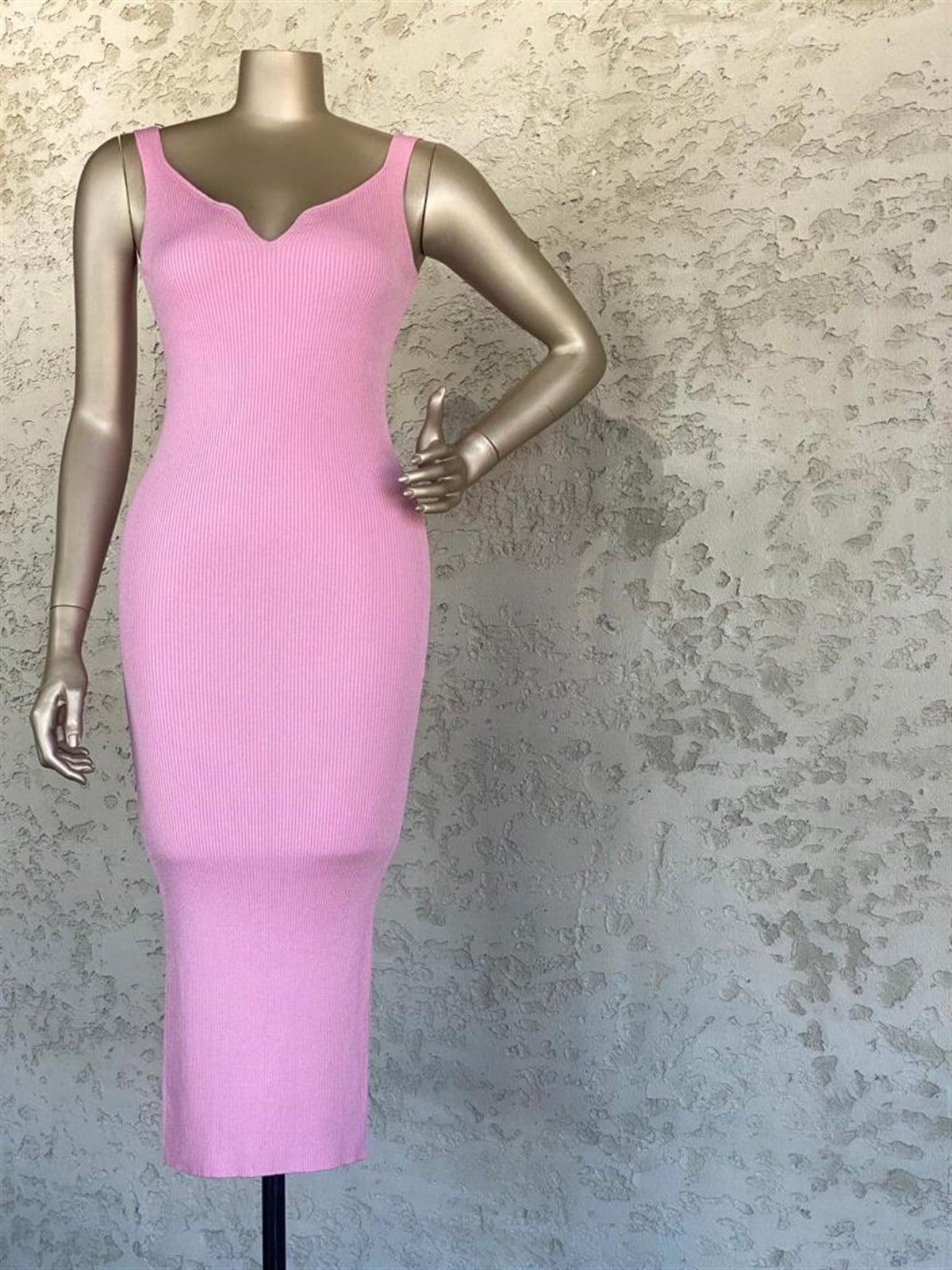 Askılı Triko Elbise (Pembe)