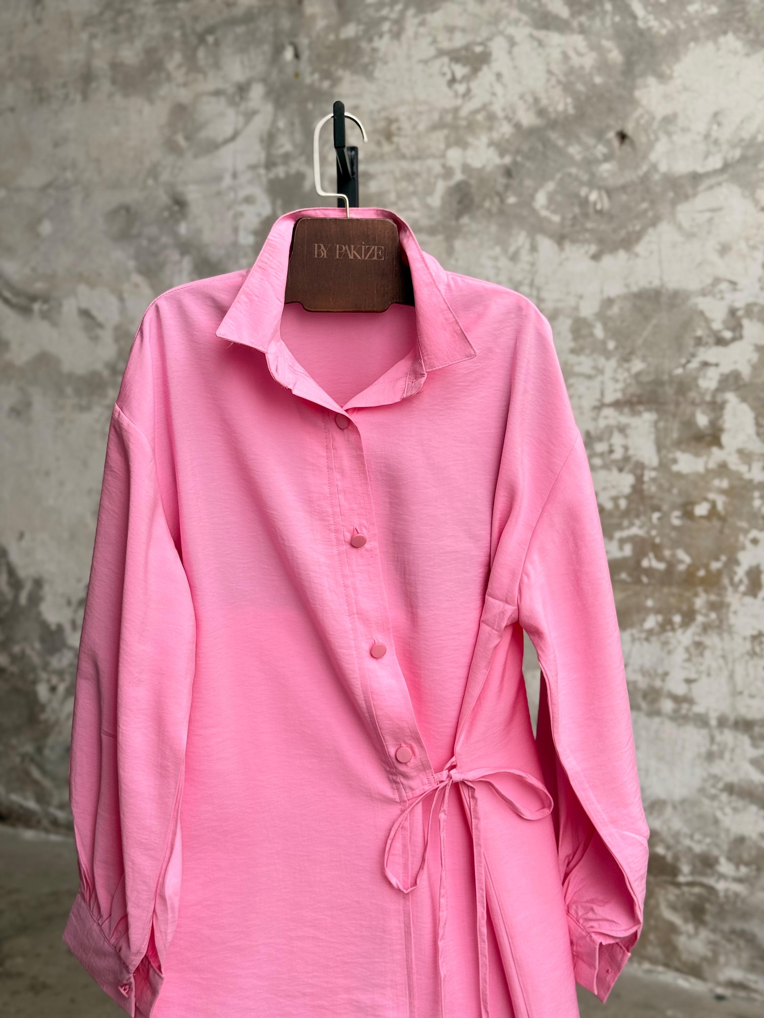 Bağlama Detaylı Modal Kumaş Gömlek (Pembe)