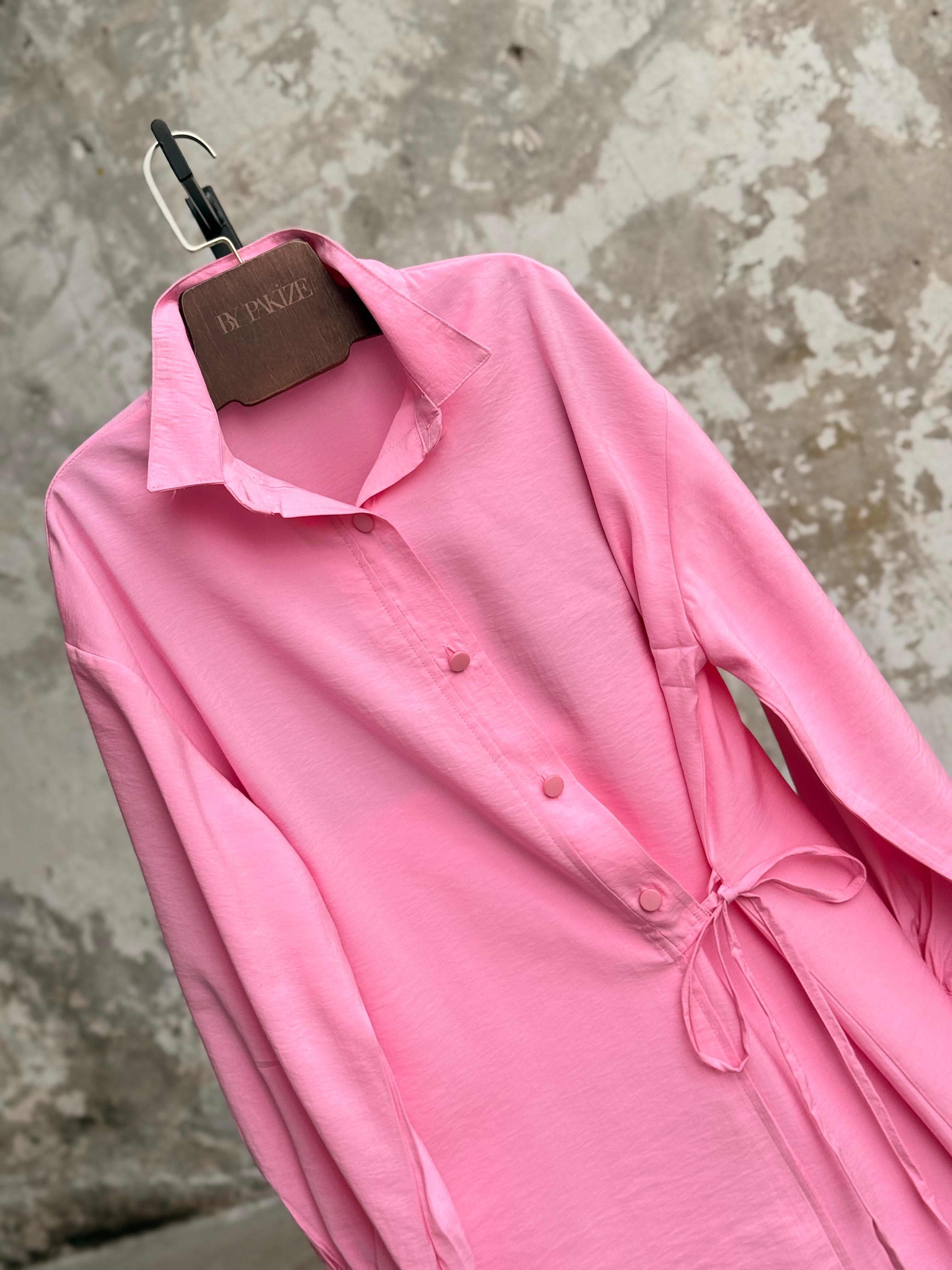 Bağlama Detaylı Modal Kumaş Gömlek (Pembe)