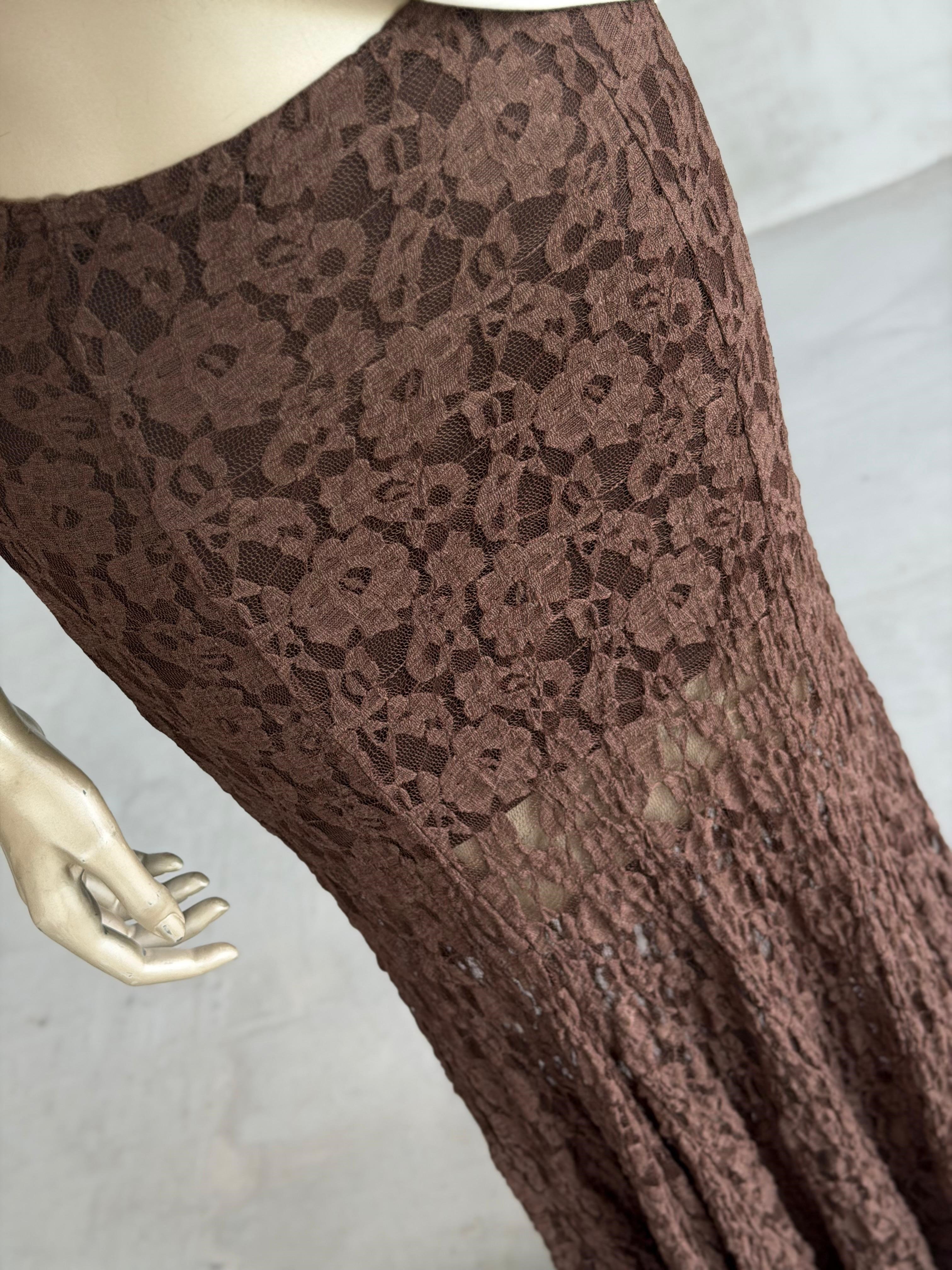 Balık Model Dantel Maxi Etek (Kahve)