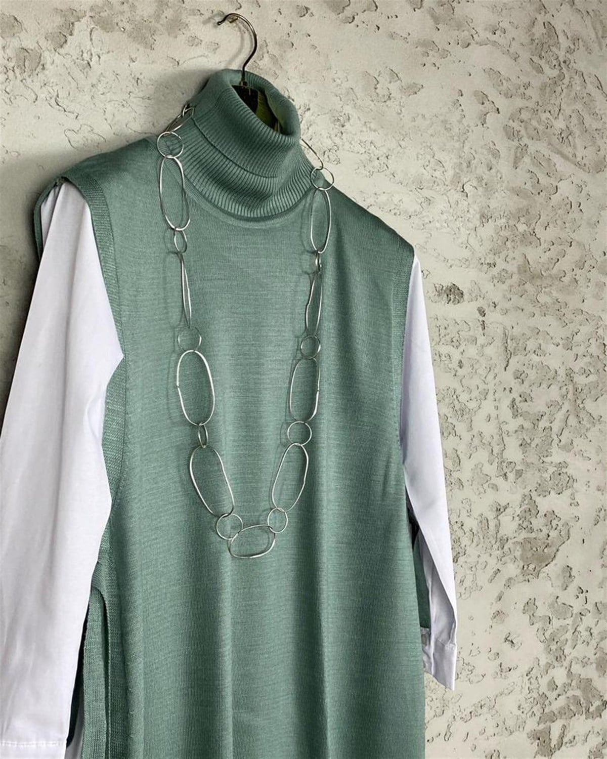 Balıkçı Yaka Bağlamalı Süveter (Mint)