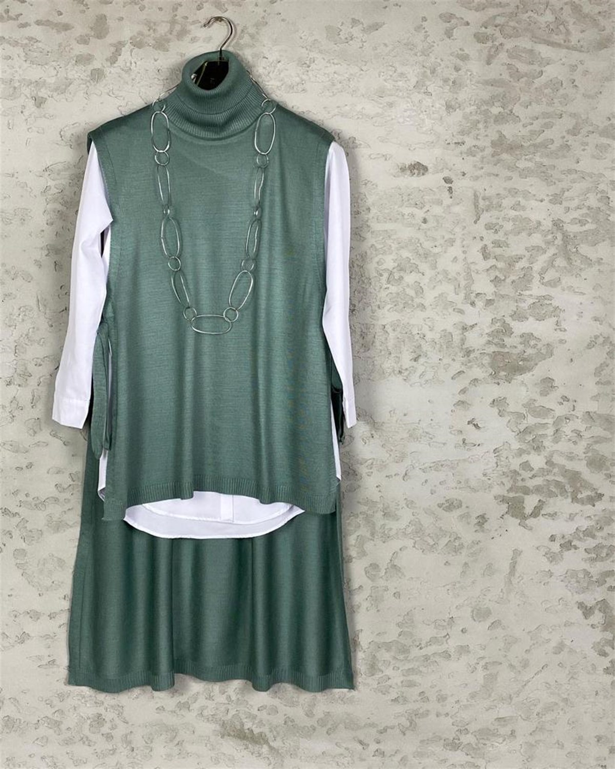 Balıkçı Yaka Bağlamalı Süveter (Mint)