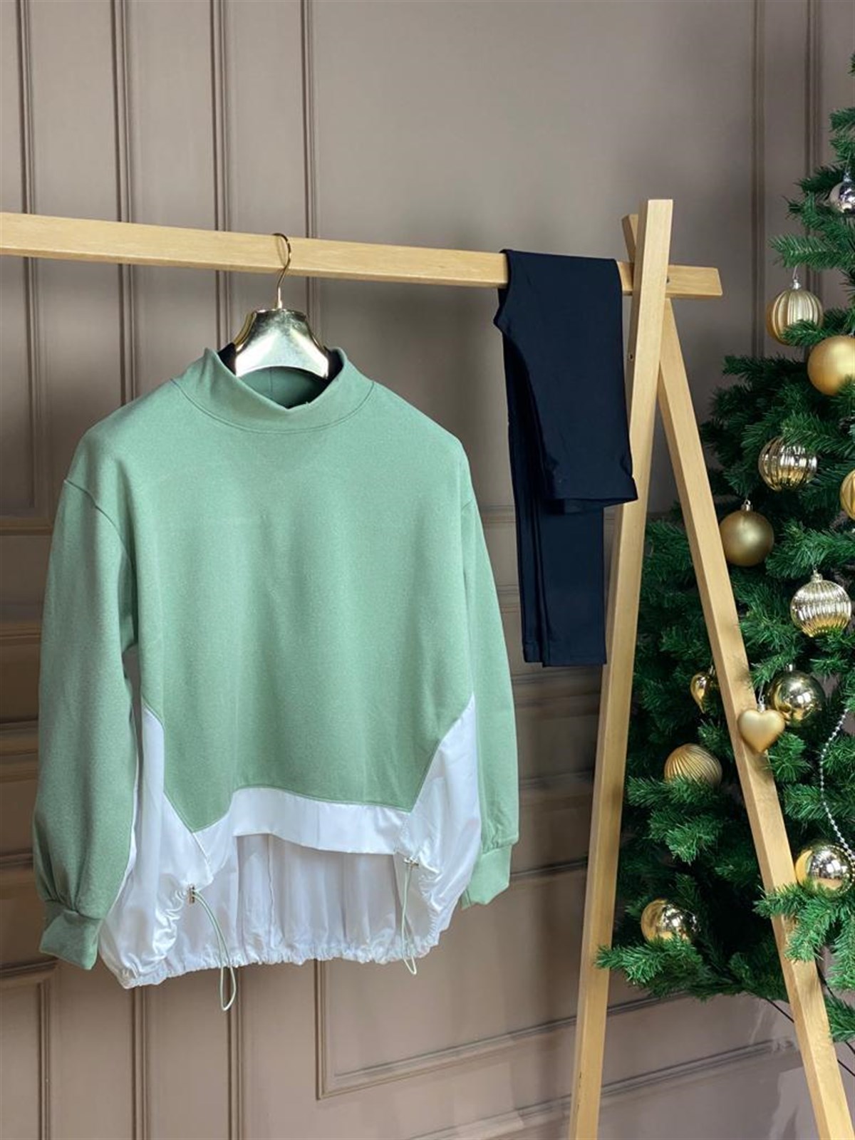 Balıkçı Yaka Polarlı Sweat (Yeşil)