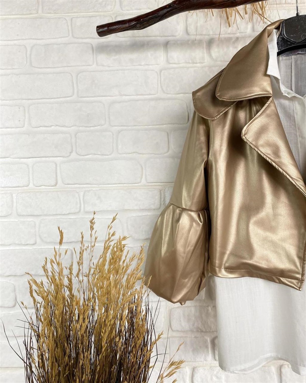 balon kol deri ceket  (gold)