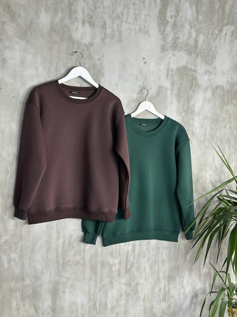 Basic Model Şardonlu Sweat (Zümrüt Yeşili)