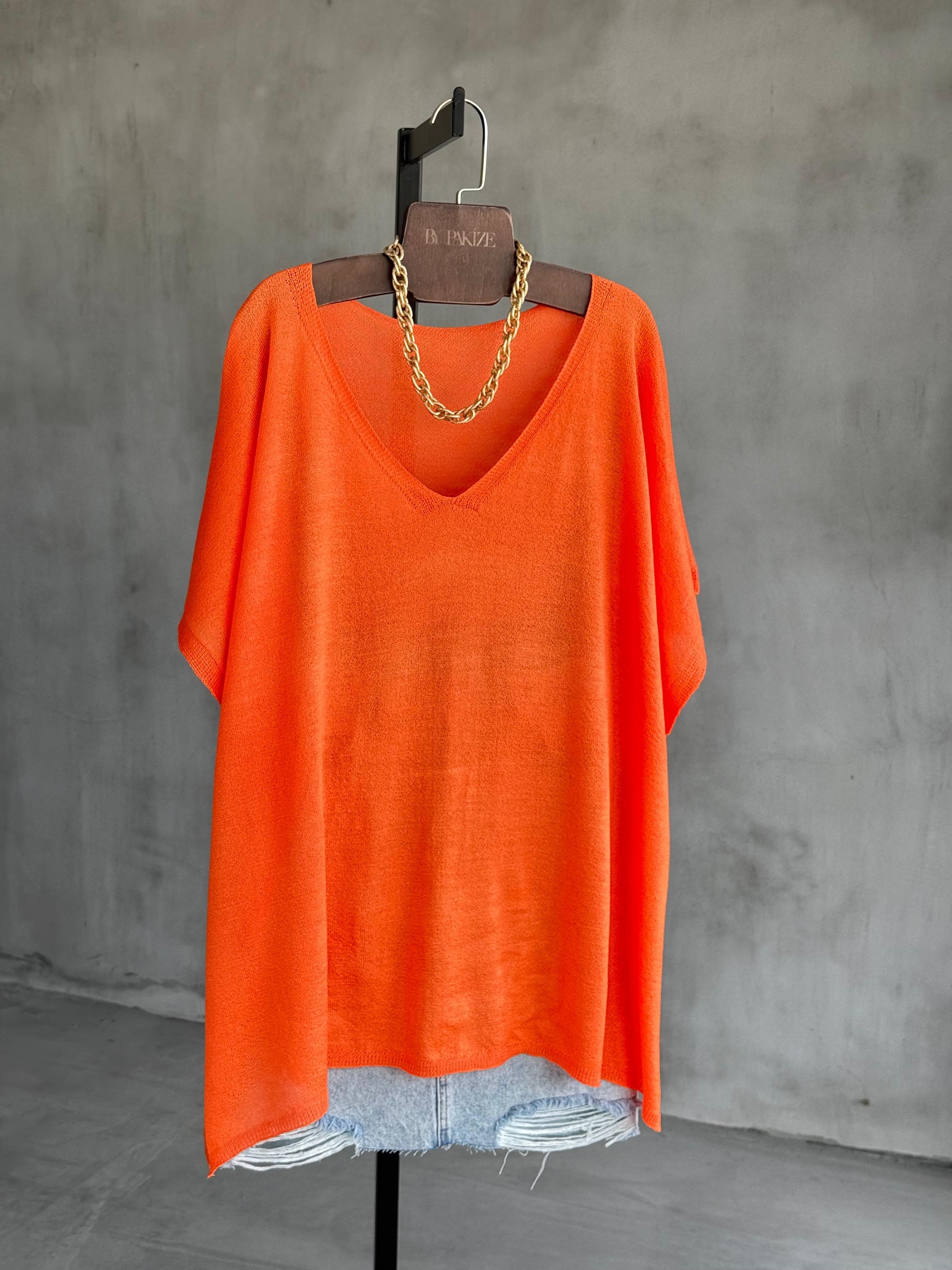 Basic Oversize Merserize Triko (Turuncu)