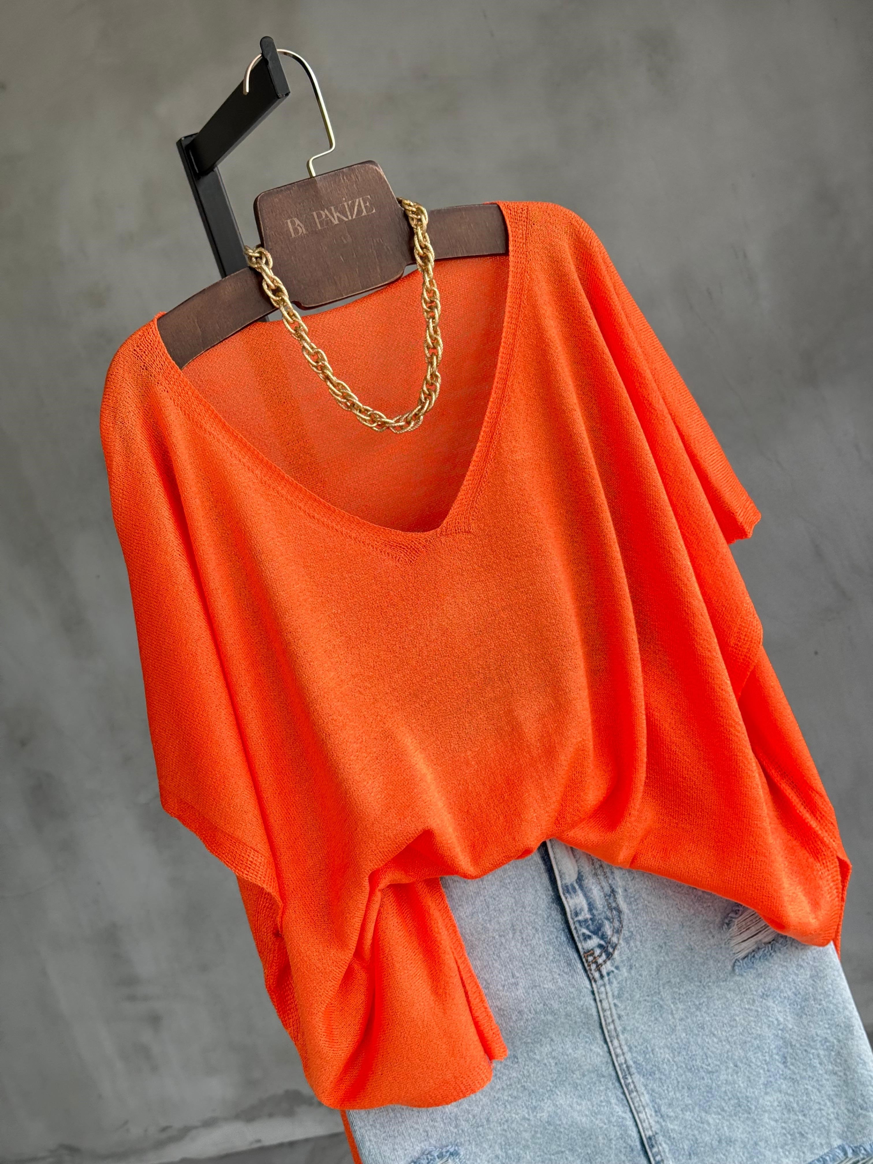 Basic Oversize Merserize Triko (Turuncu)