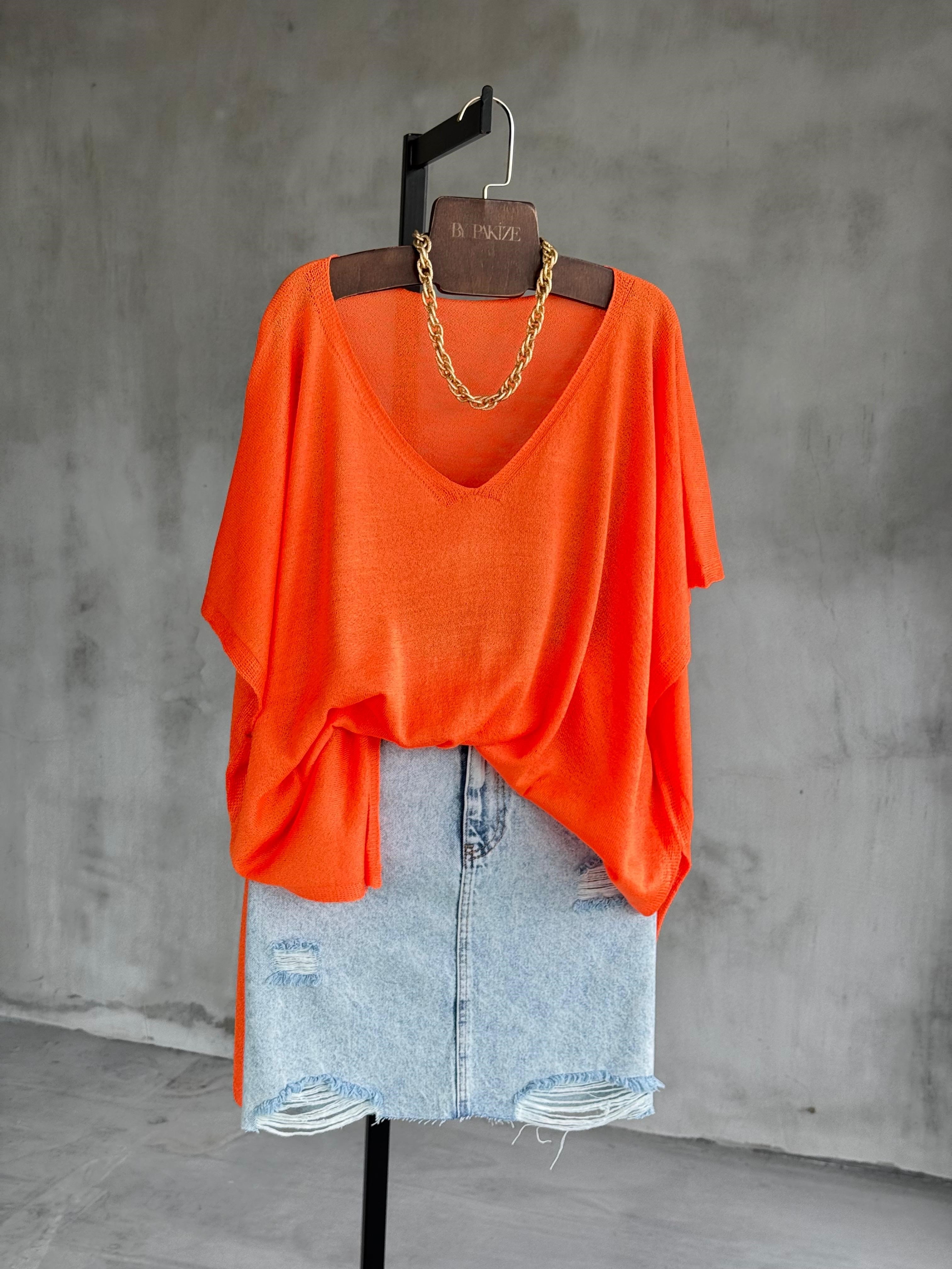 Basic Oversize Merserize Triko (Turuncu)