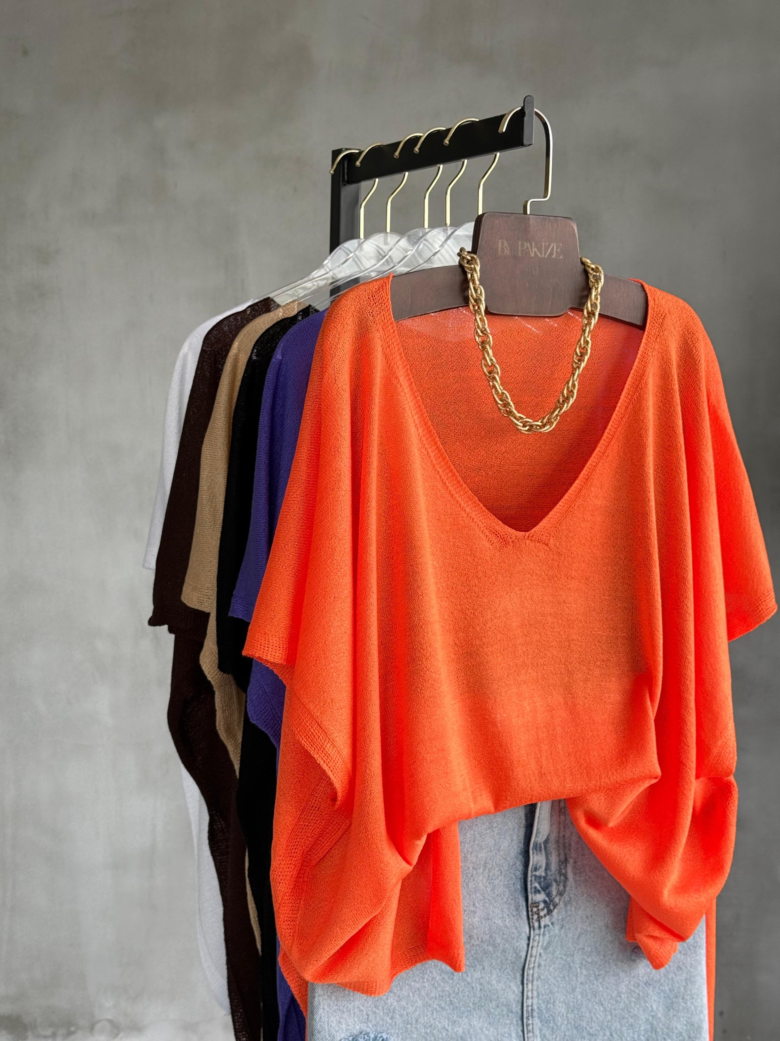 Basic Oversize Merserize Triko (Turuncu)