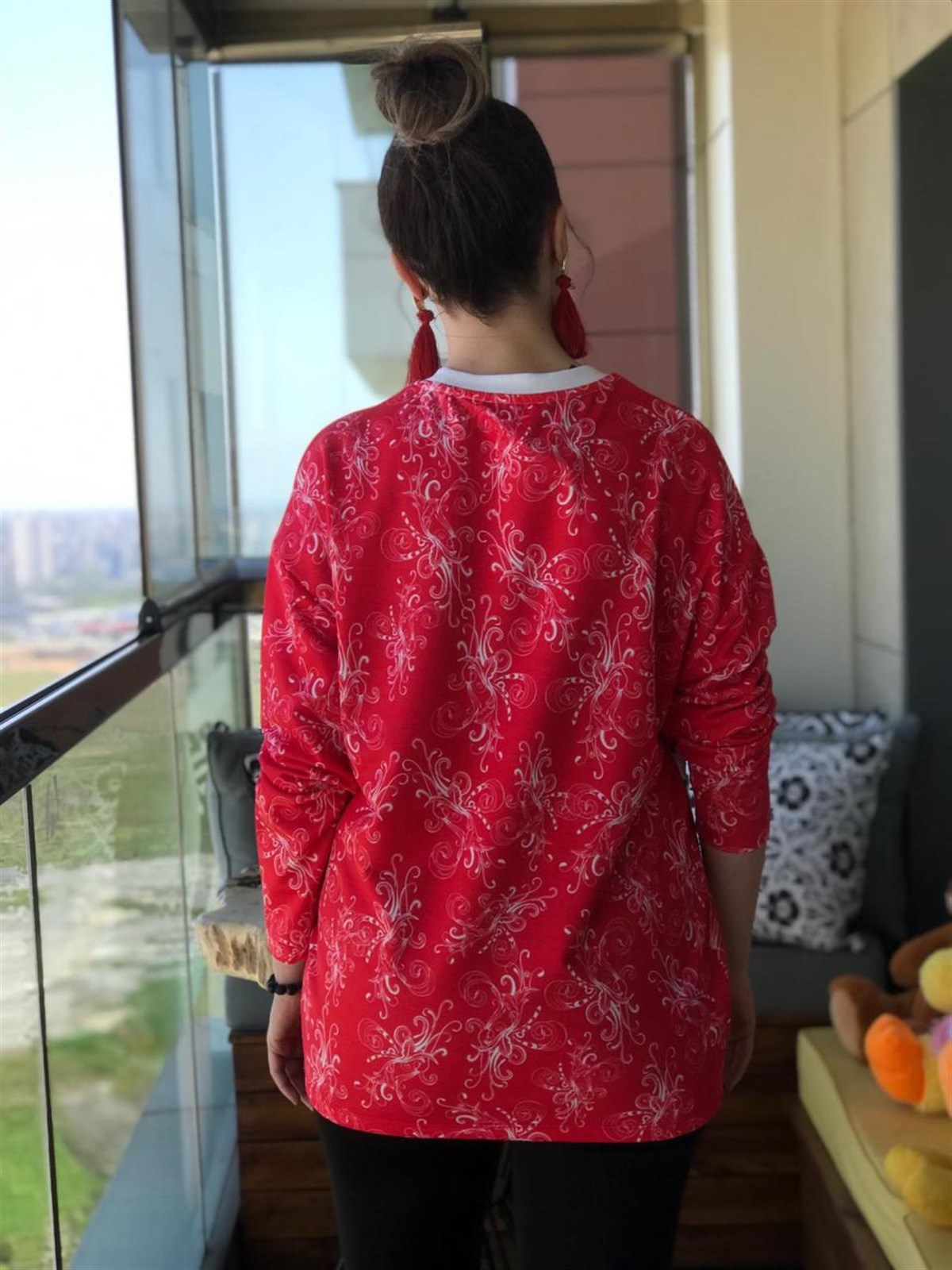 Baskılı Uzun Kol Penye Sweatshirt (KIRMIZI)