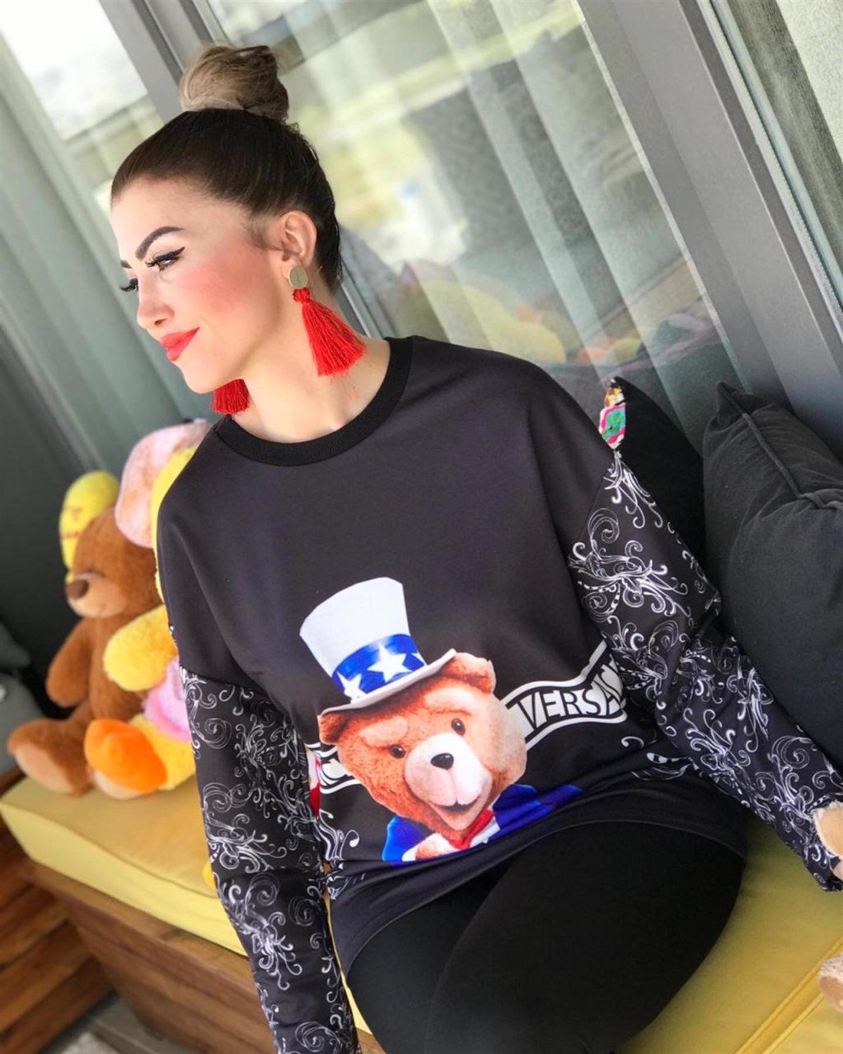 Baskılı Uzun Kol Penye Sweatshirt (SİYAH)