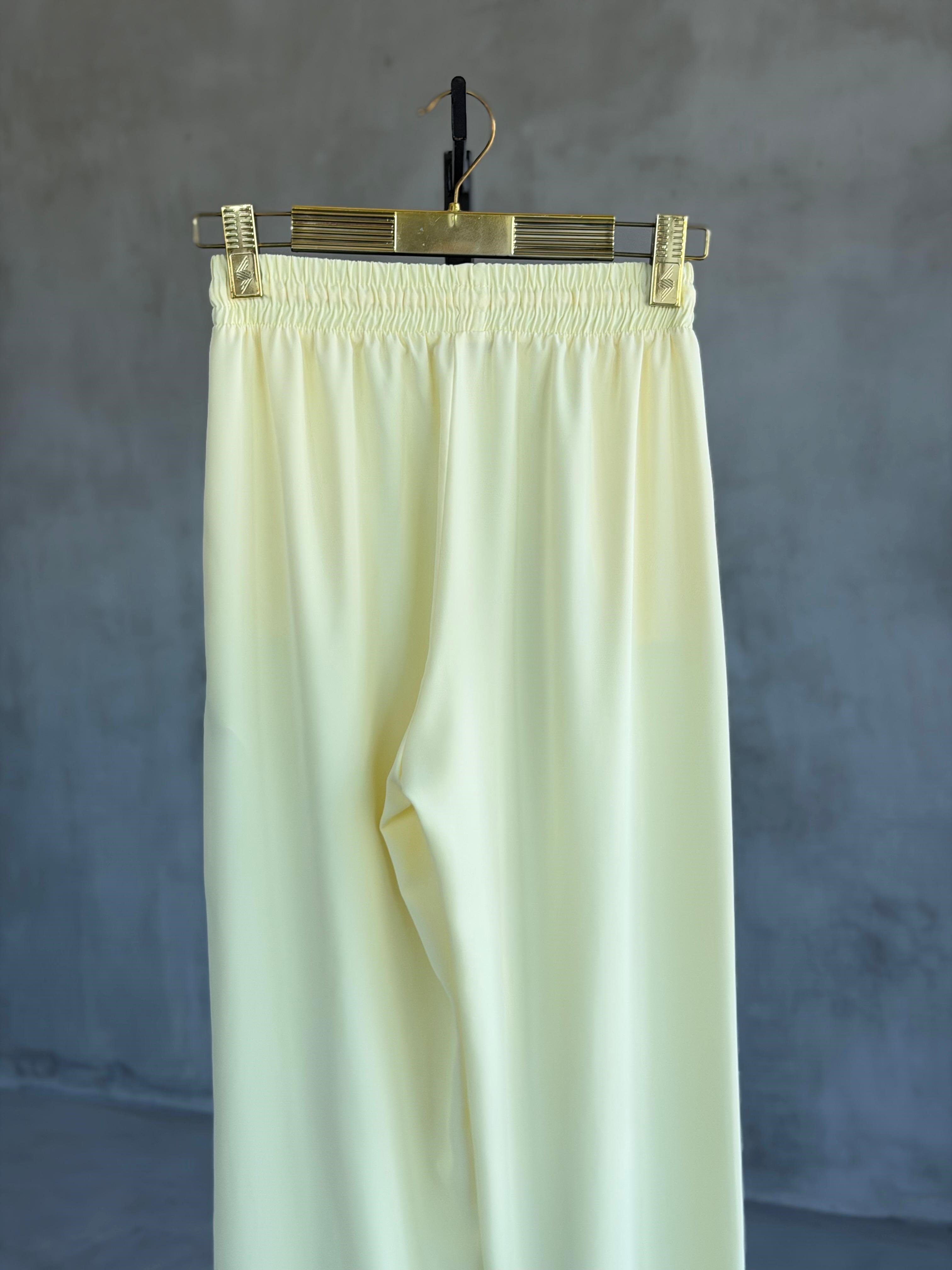 Bel Bağlamalı Bol Paça Pantolon (Sarı)