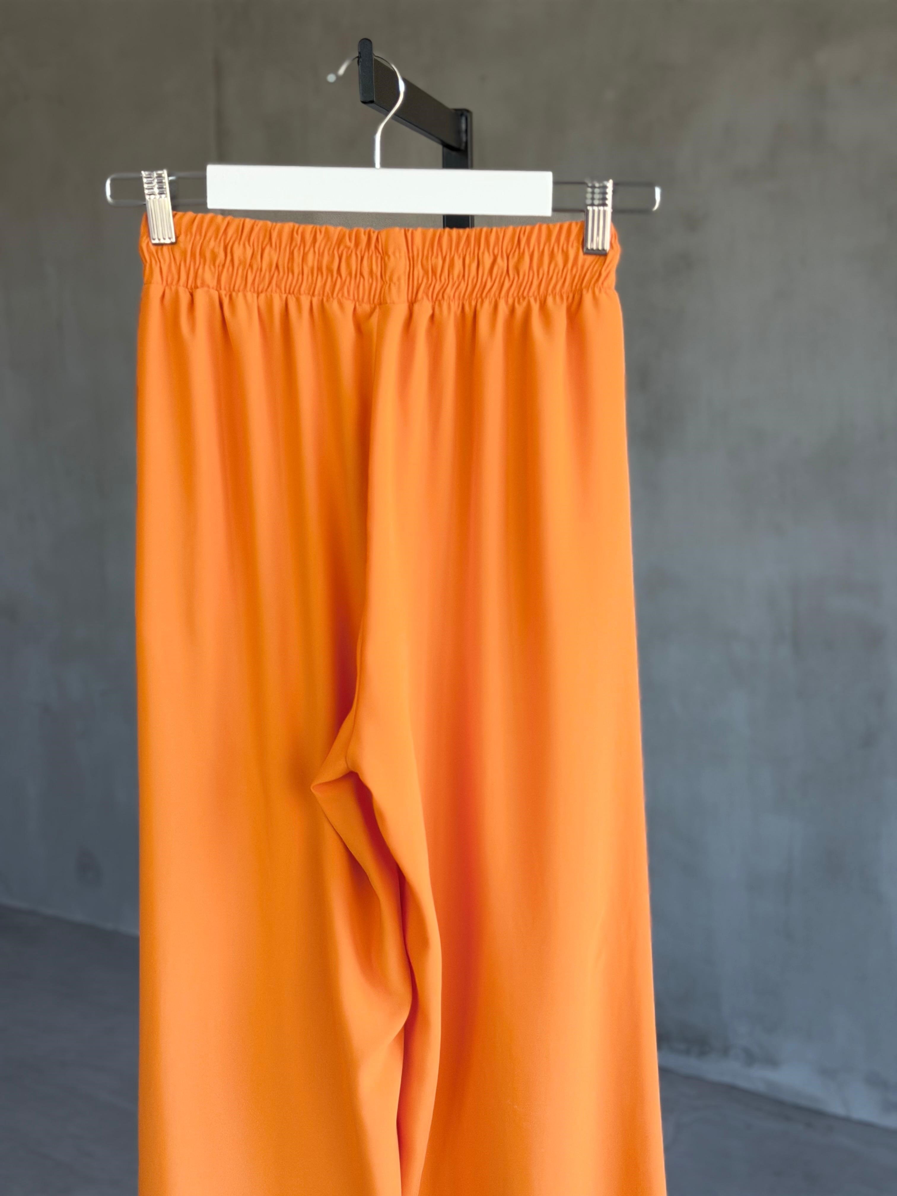 Bel Bağlamalı Bol Paça Pantolon (Turuncu)