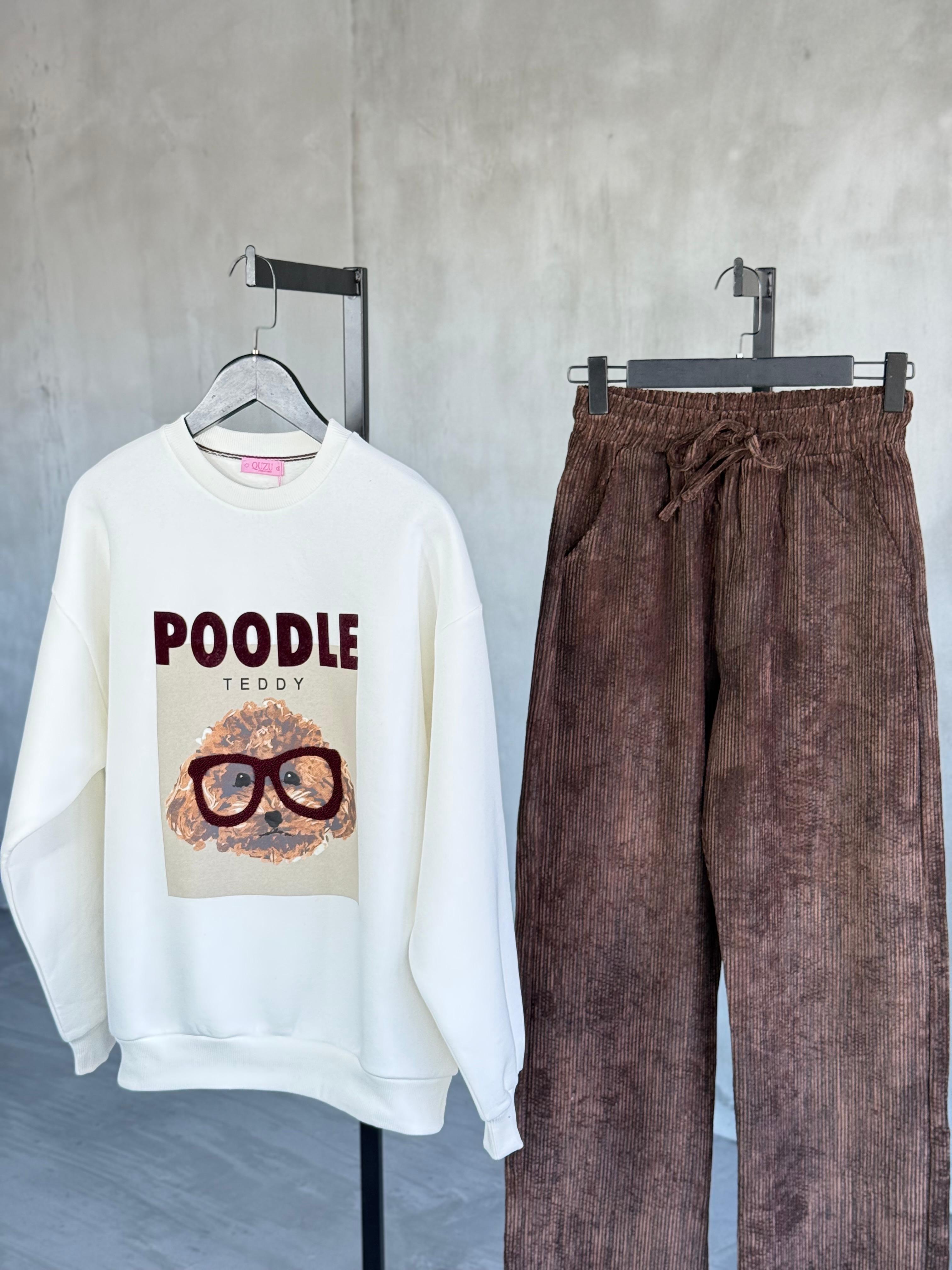 Bel Lastikli Yansımalı Kadife Pantolon (Kahve)