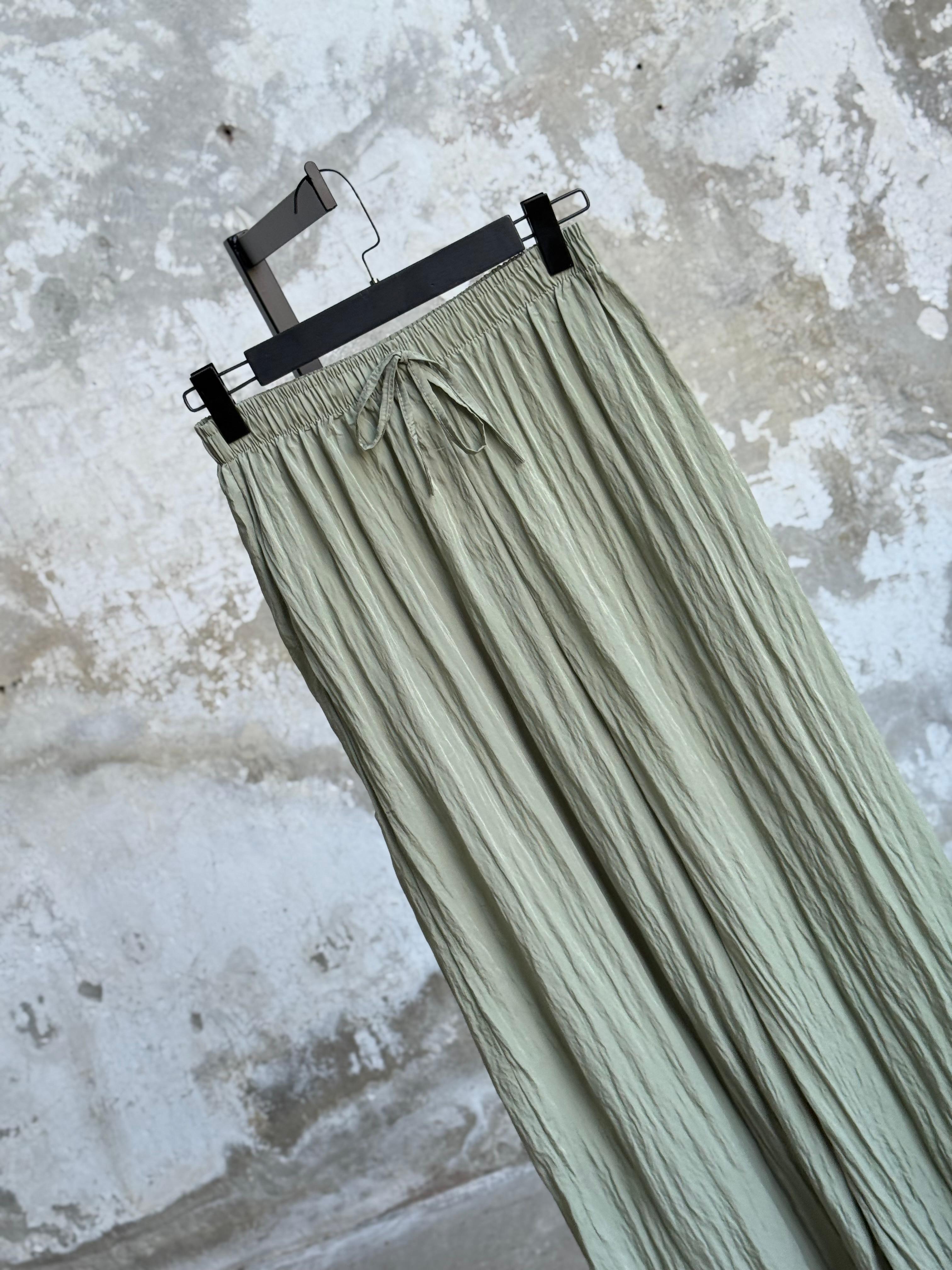 Belden Bağlama Detaylı Kırışık Pantolon (Haki)