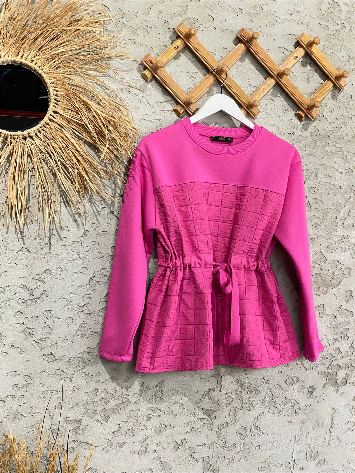 Belden Büzgülü Sweat (Pembe)