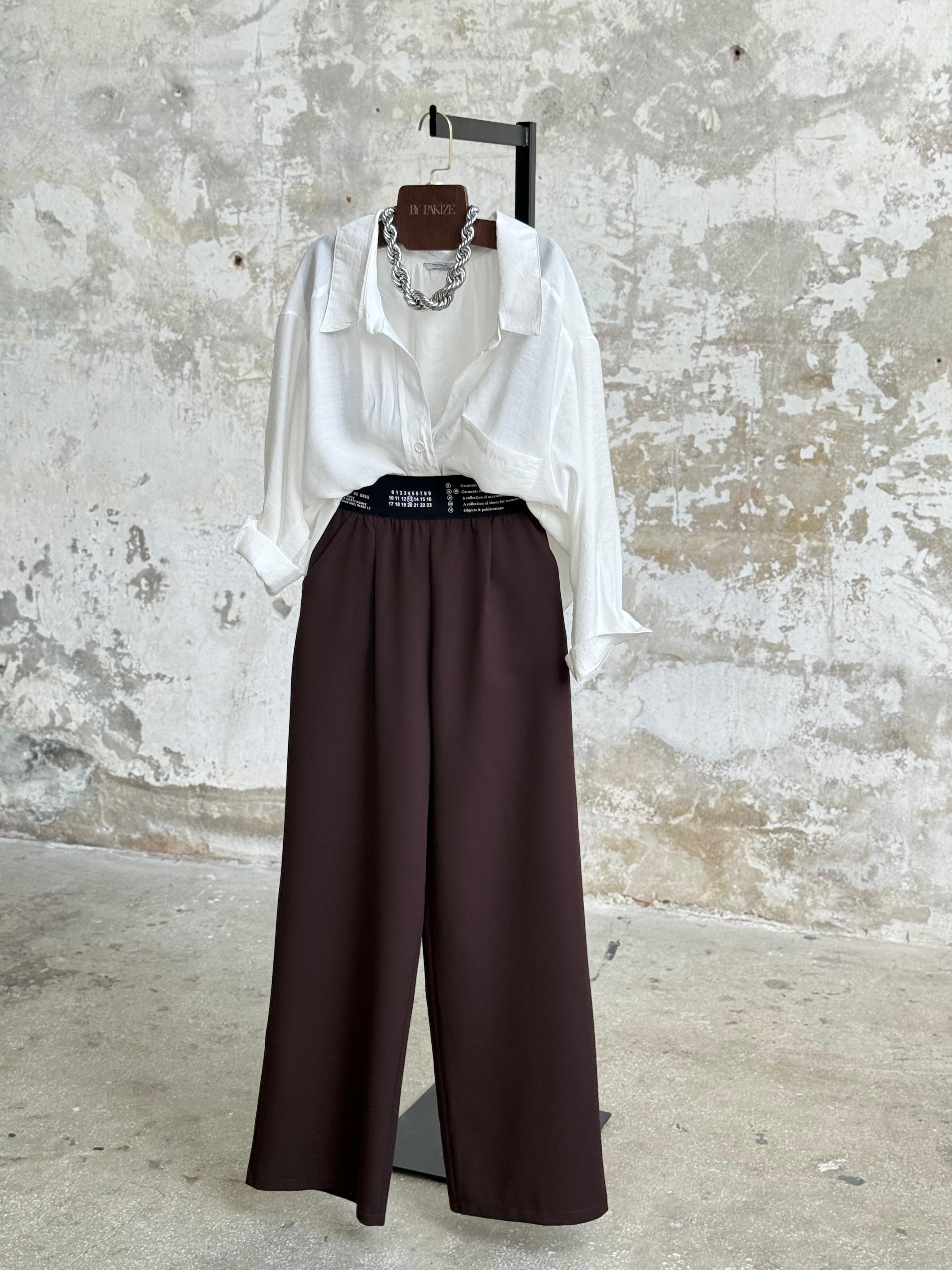 Beli Lastikli Yazı Baskılı Pantolon  (Kahve)