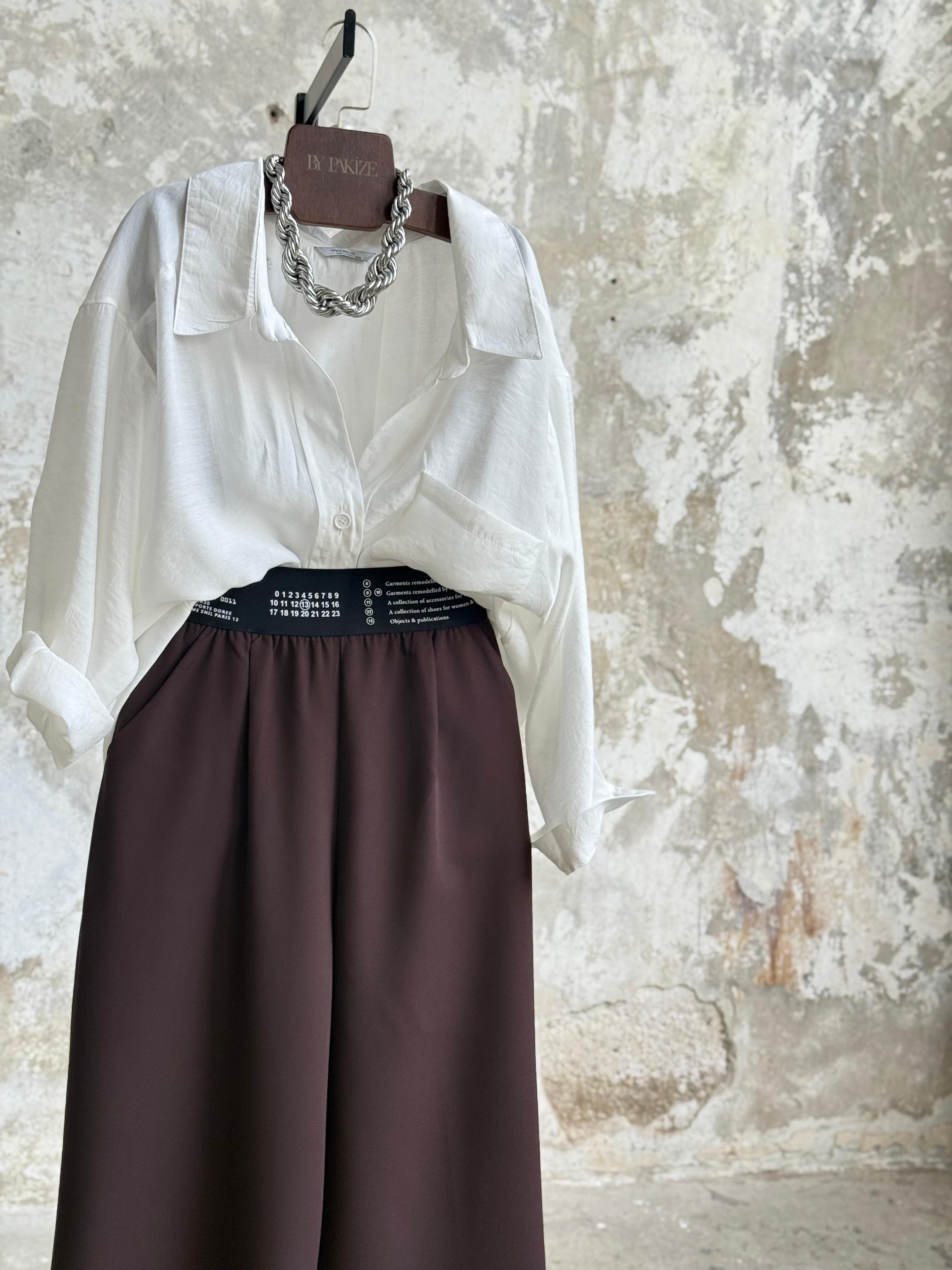 Beli Lastikli Yazı Baskılı Pantolon  (Kahve)