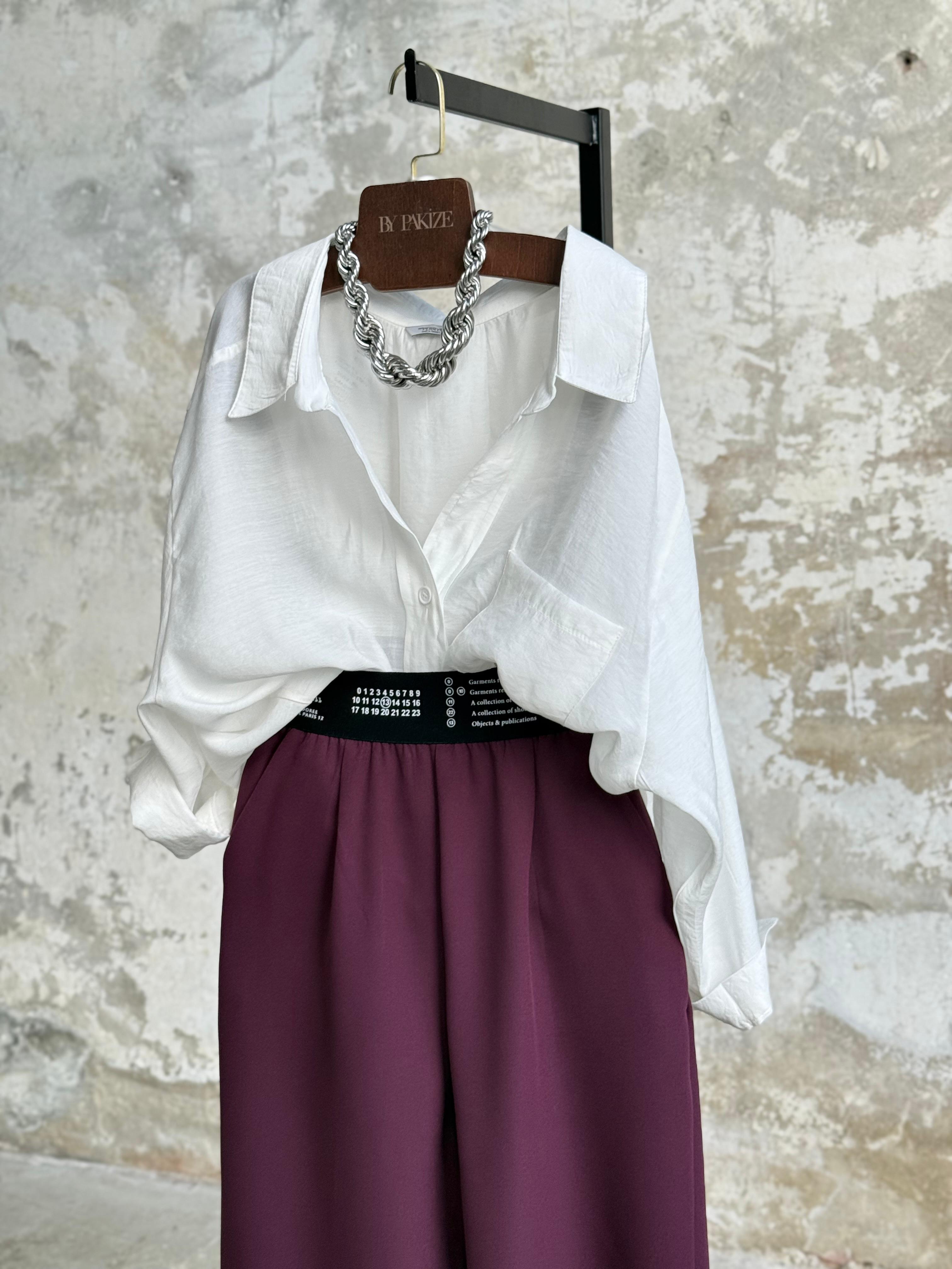 Beli Lastikli Yazı Baskılı Pantolon  (Mürdüm)