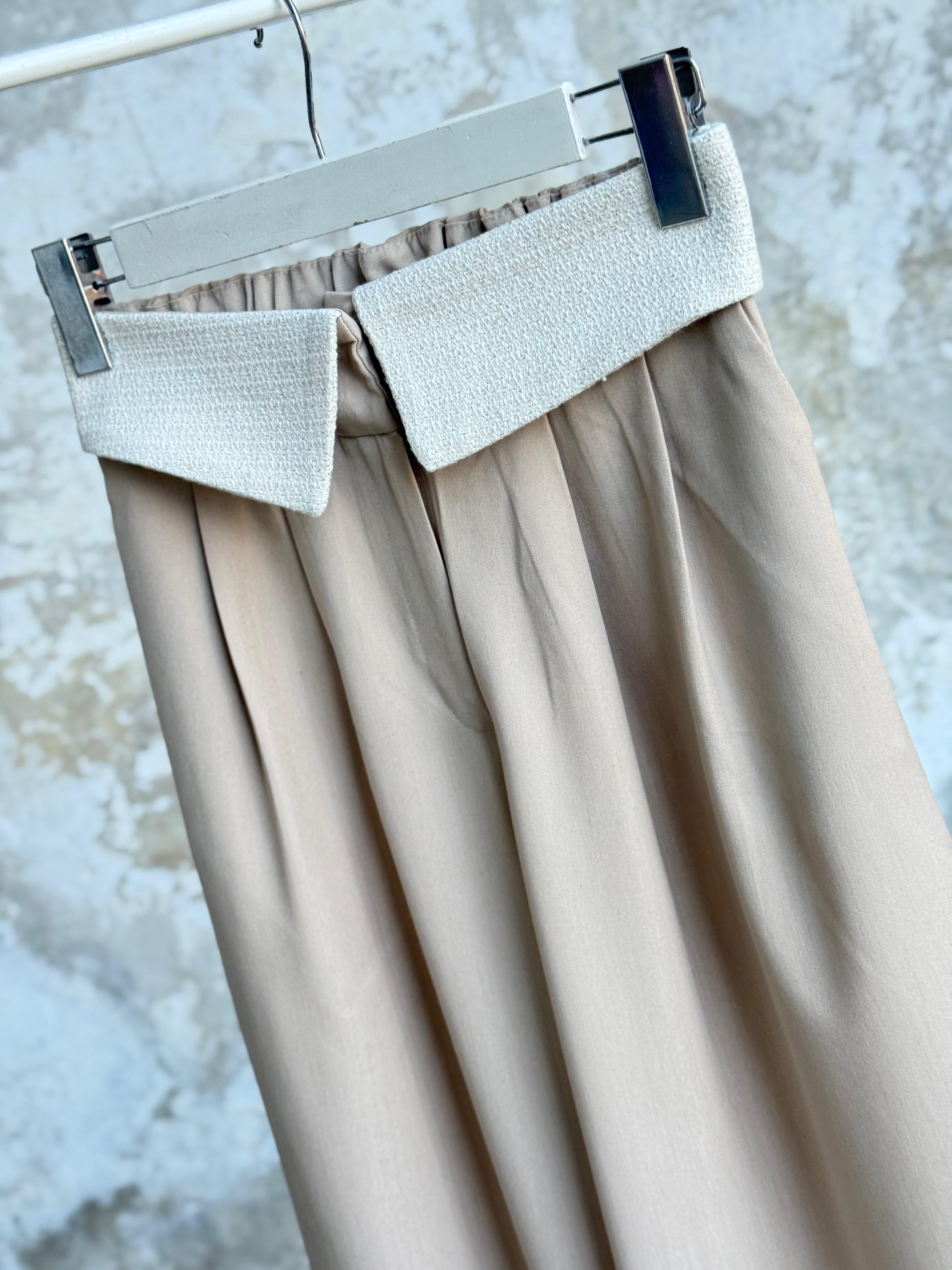 Beli Match Detaylı Bol Paça Pantolon (Bej)