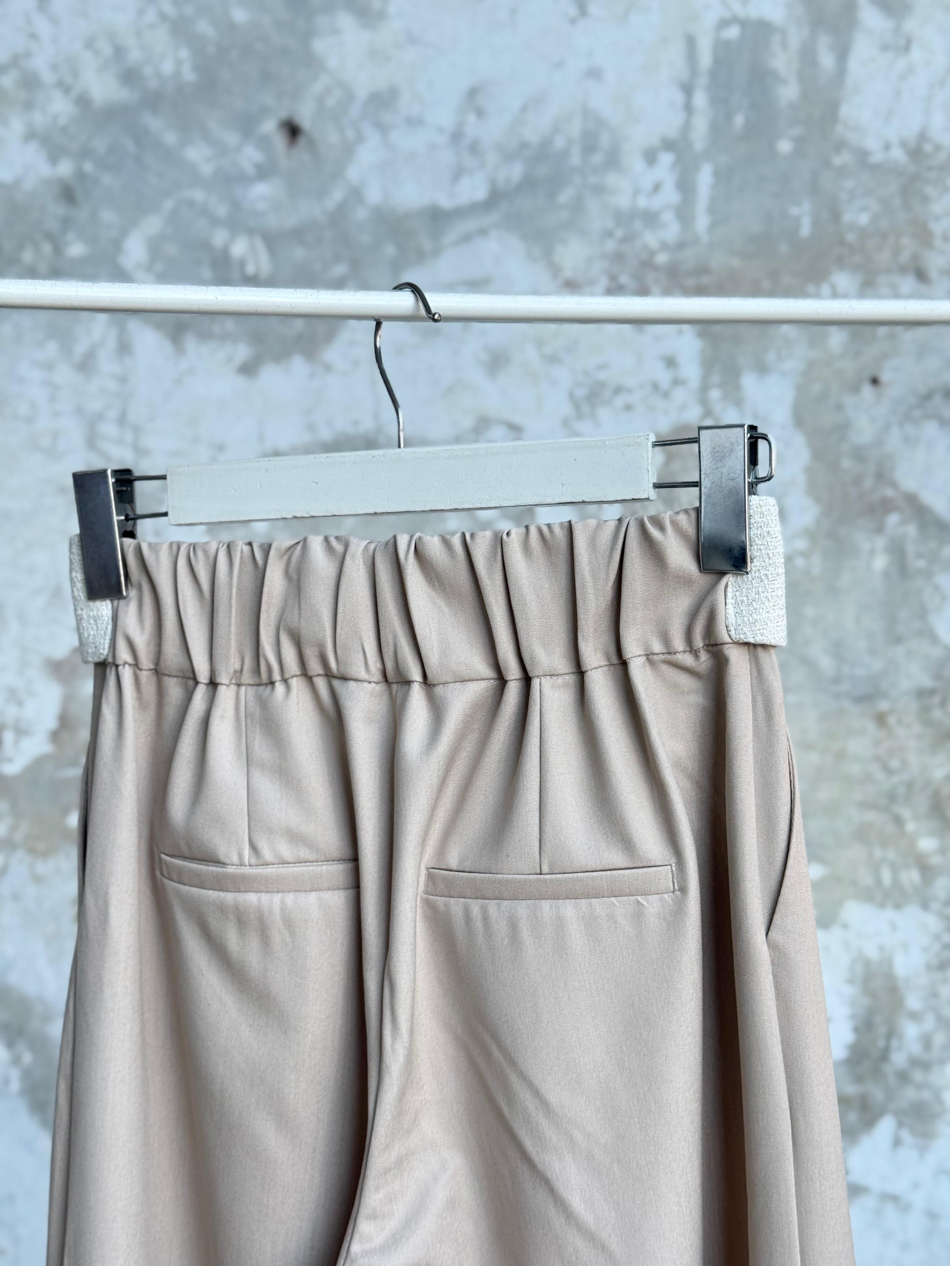 Beli Match Detaylı Bol Paça Pantolon (Bej)