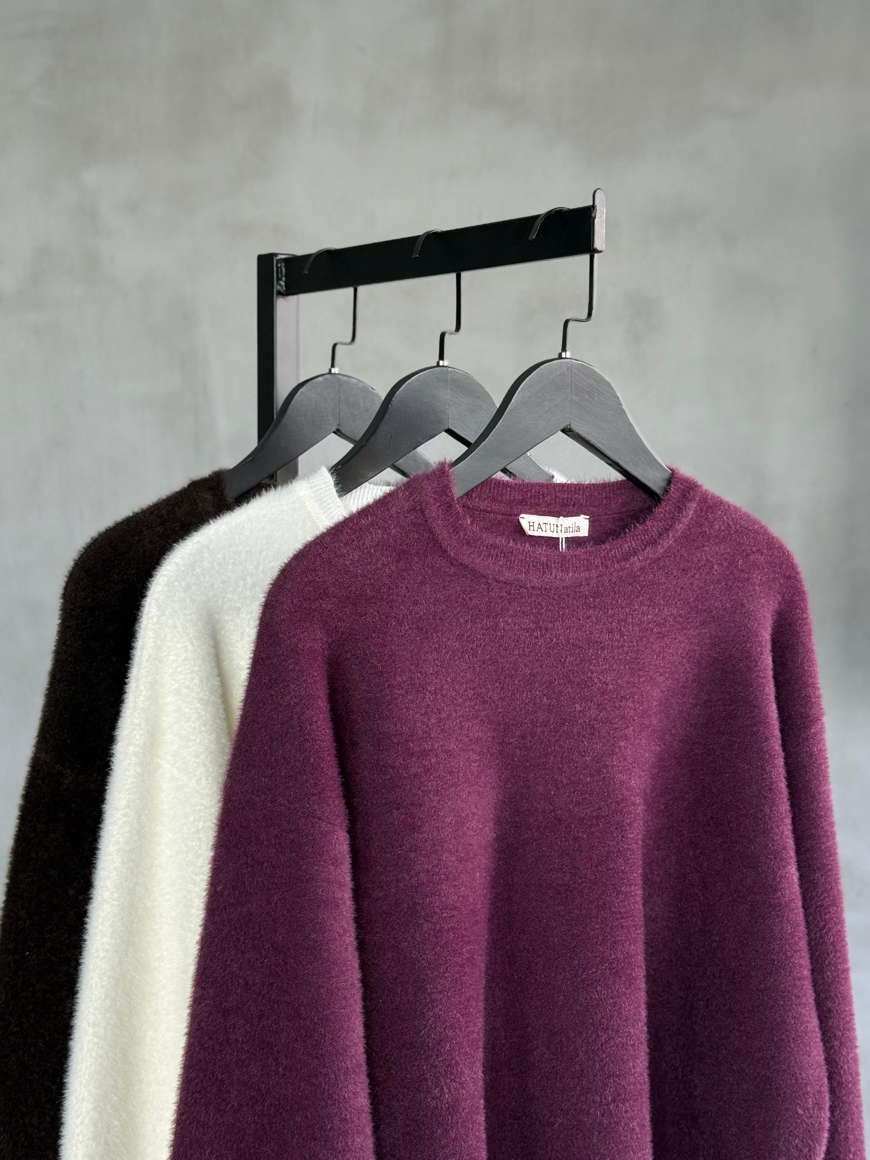 Bisiklet Yaka Angora Kazak (Ekru)