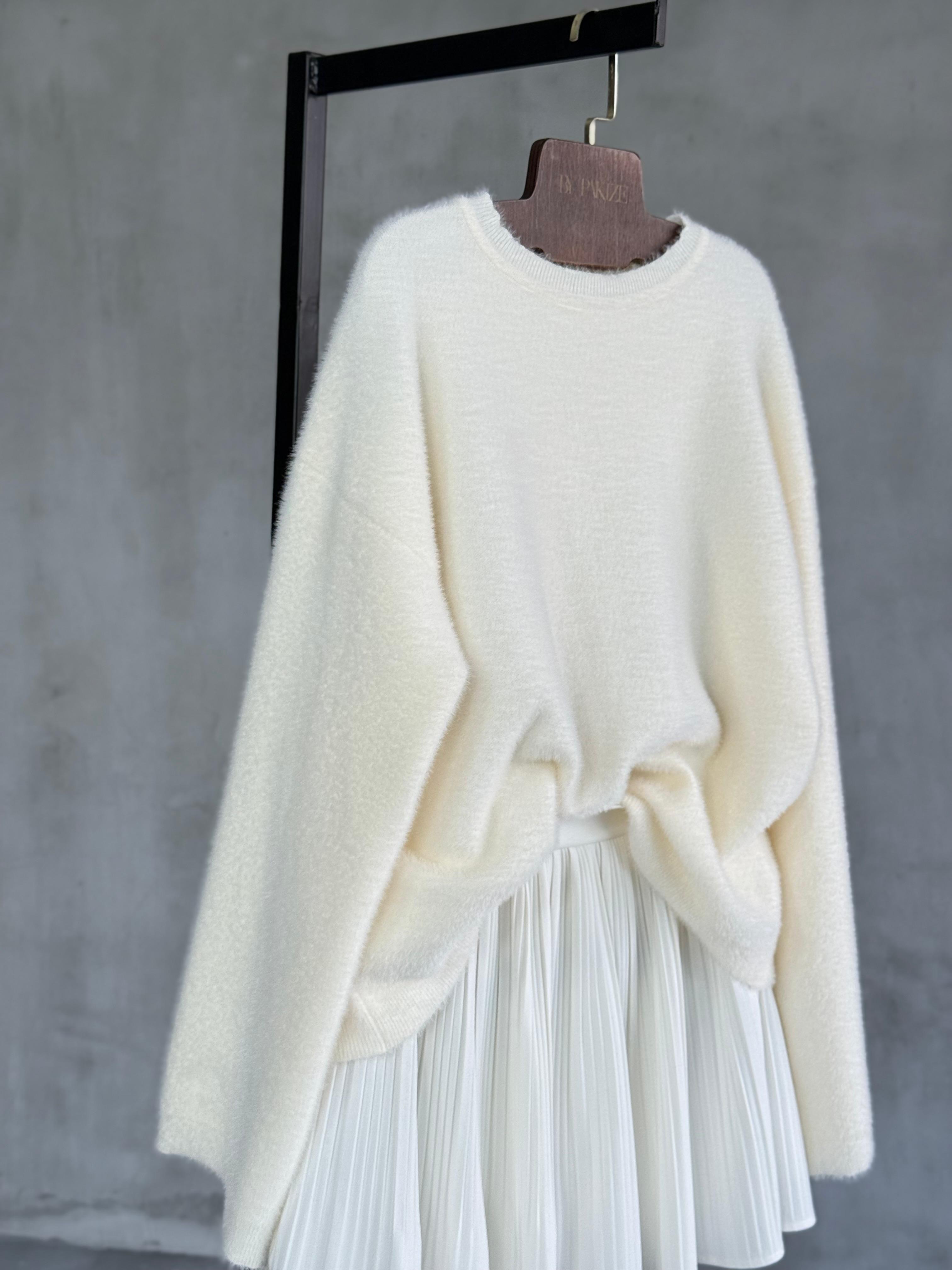 Bisiklet Yaka Angora Kazak (Ekru)