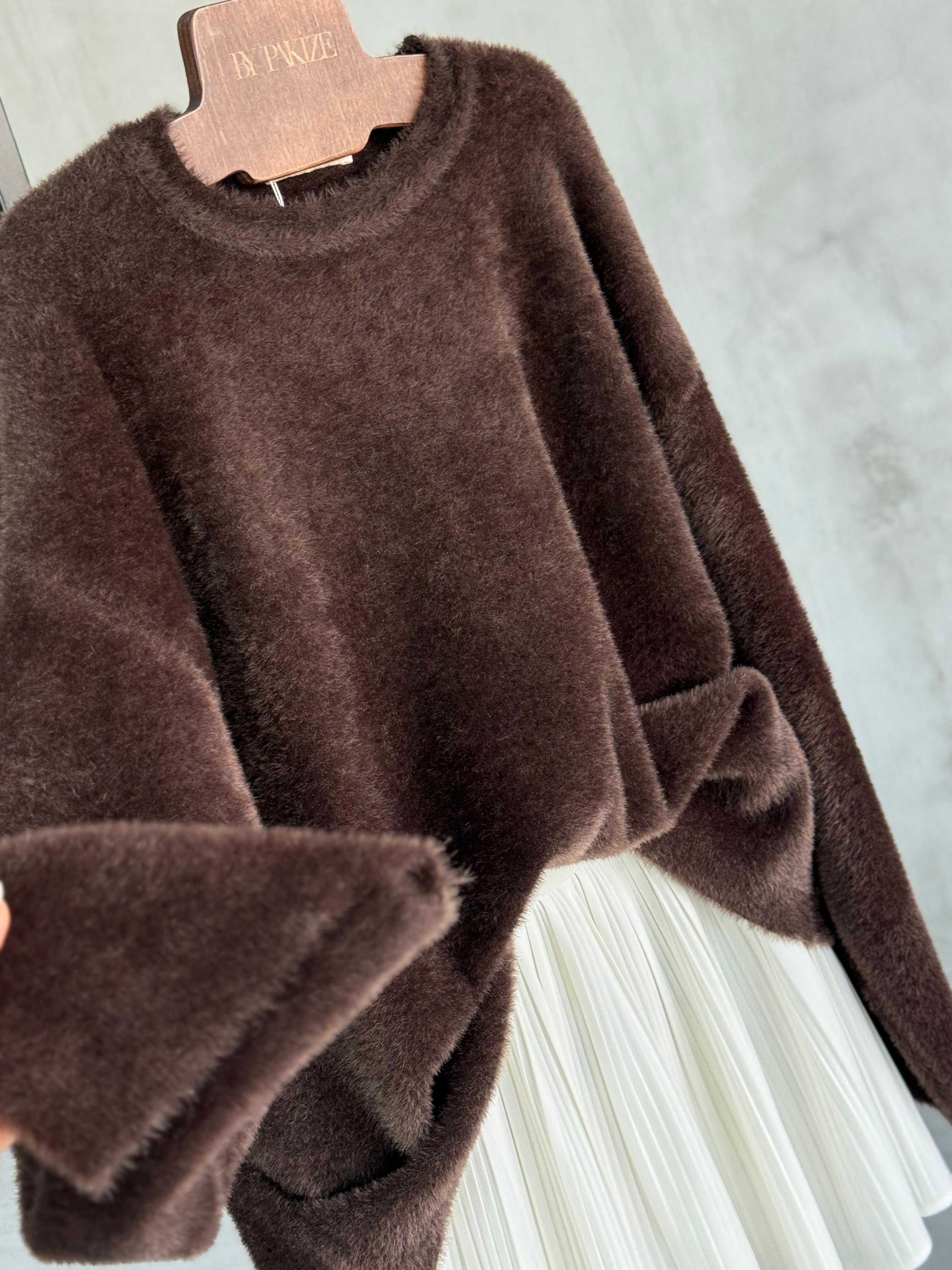 Bisiklet Yaka Angora Kazak (Kahve)